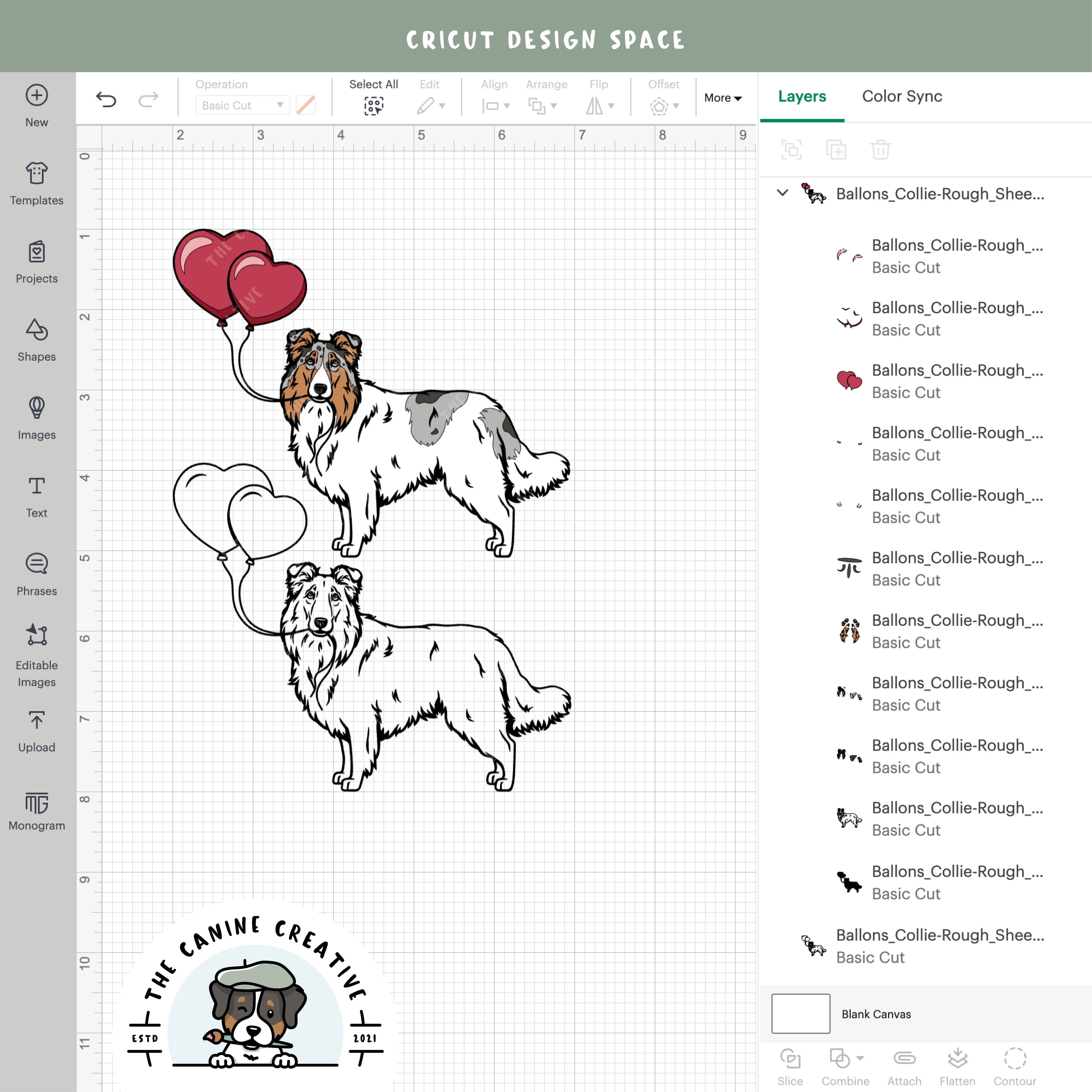 Screenshot showing design layers inside Cricut Design Space.