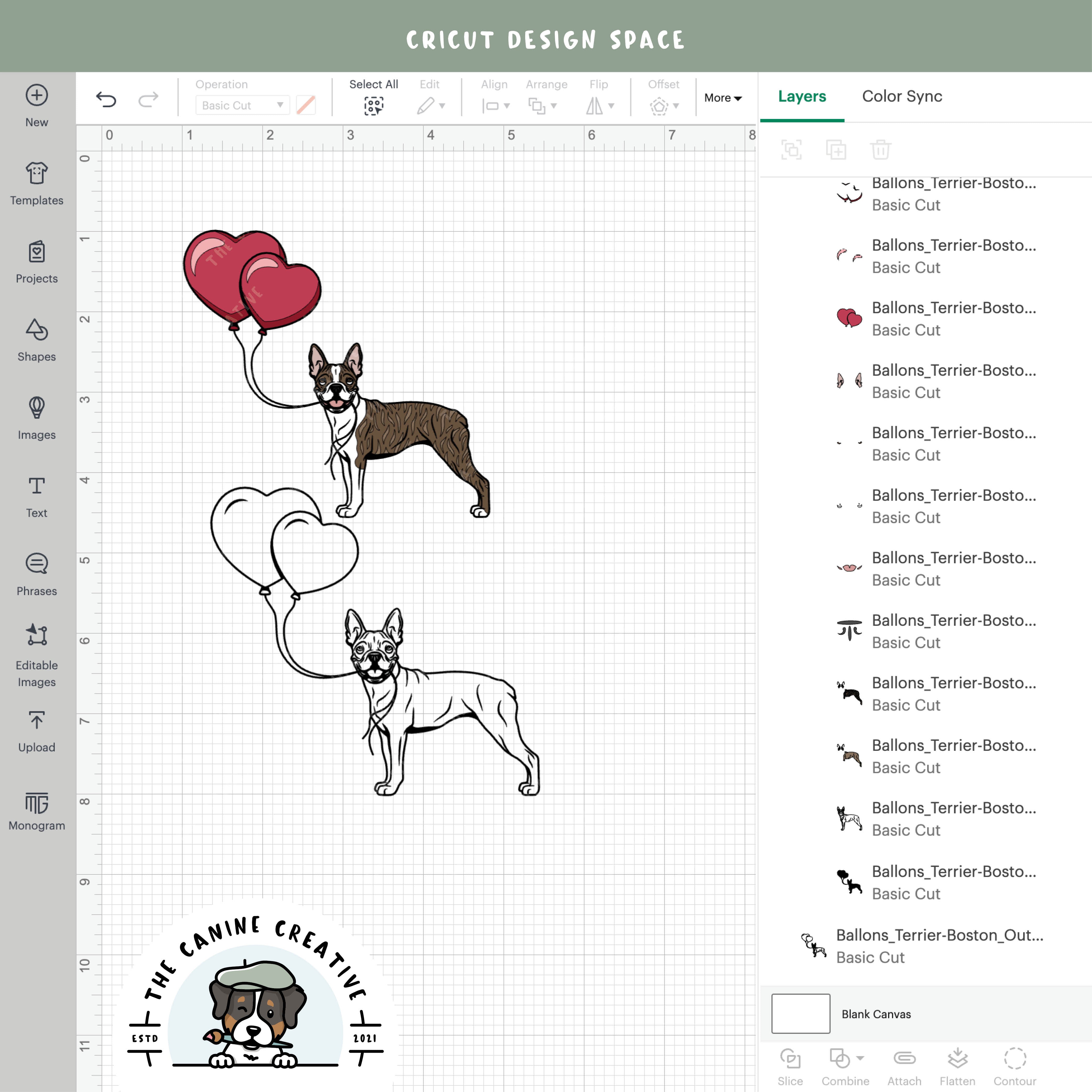 Screenshot showing design layers inside Cricut Design Space.