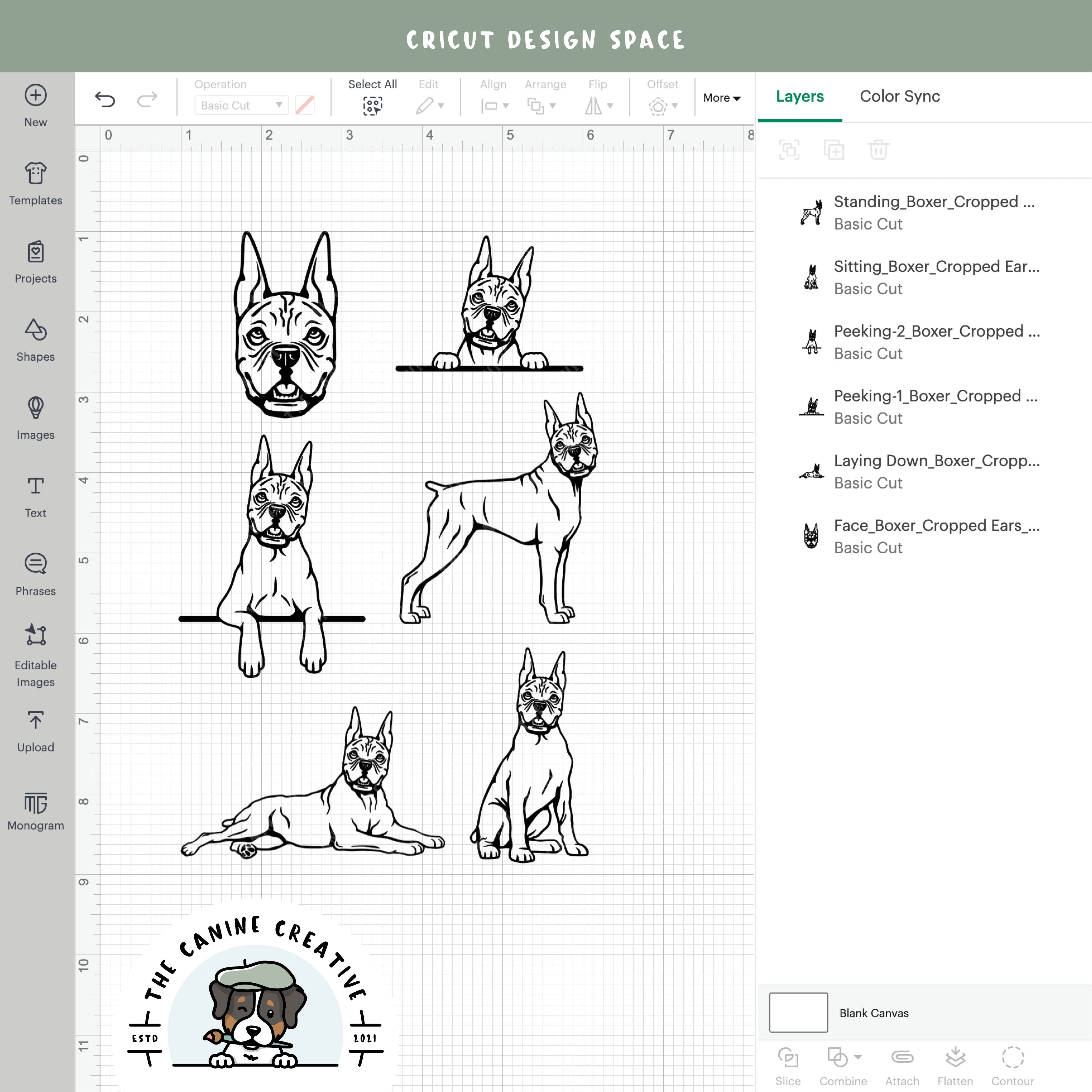 Screenshot showing outline variations of designs inside Cricut Design Space.