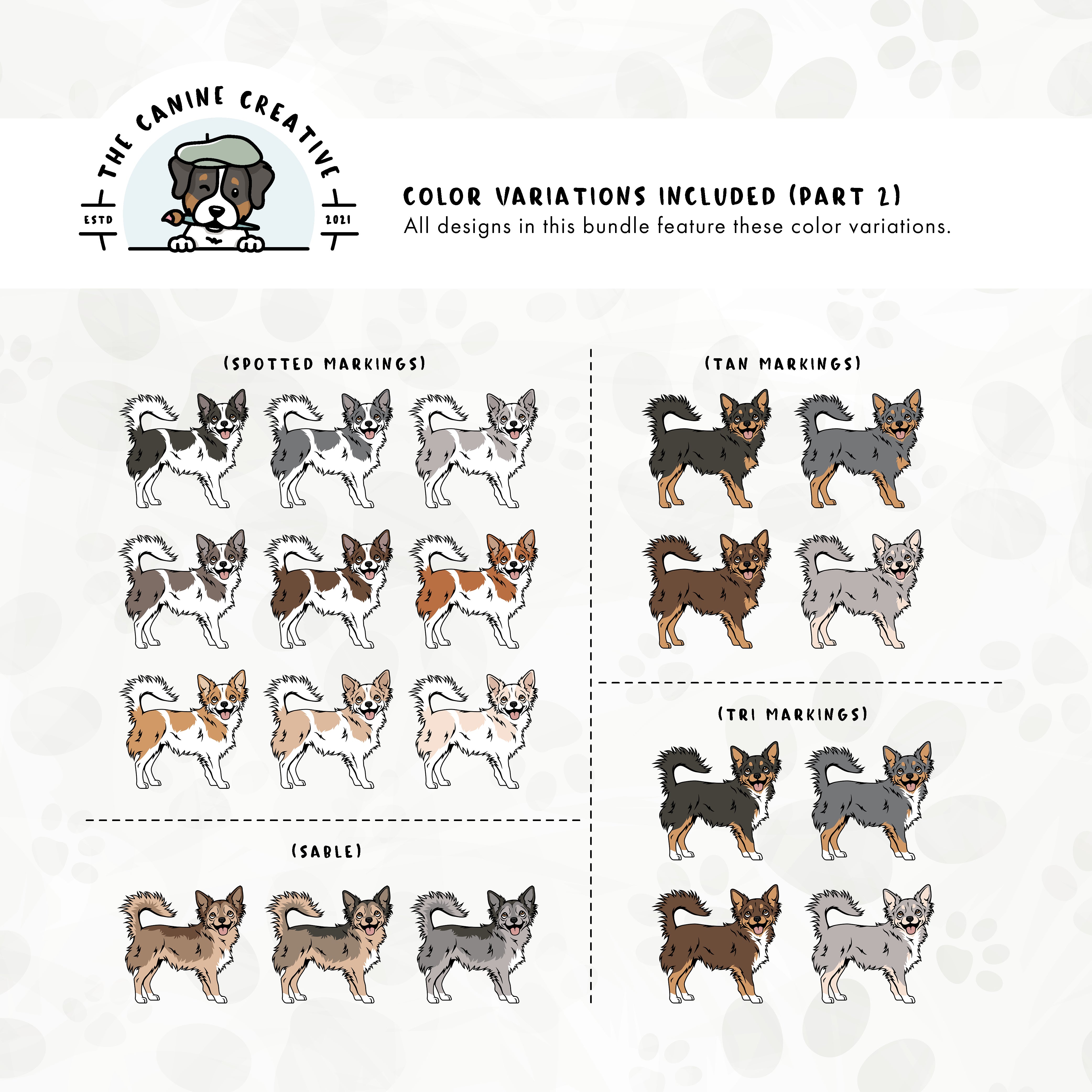 Part 2 of this design set features Chihuahuas with spotted, sable, tan, and tri-color markings.