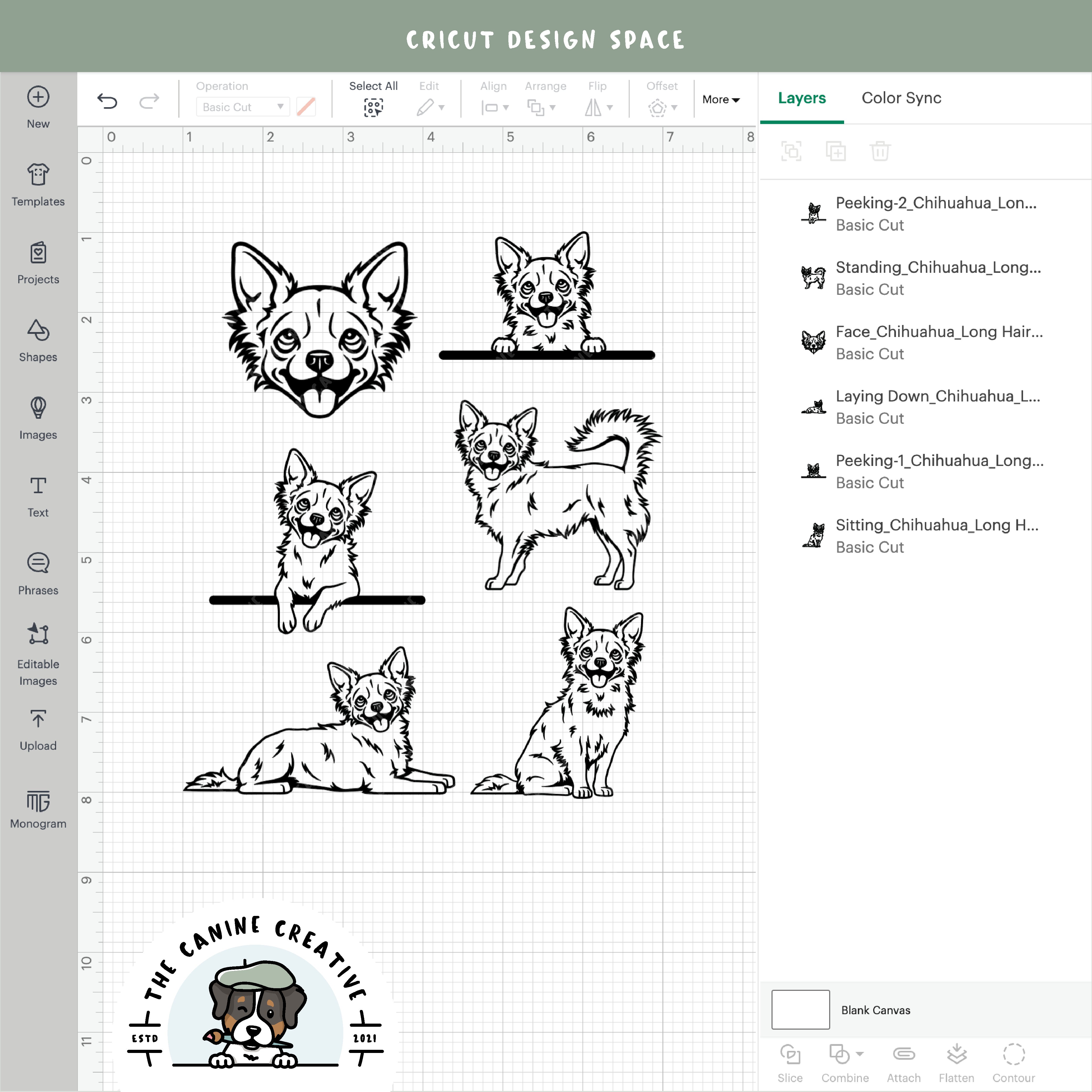Screenshot showing outline variations of designs inside Cricut Design Space.