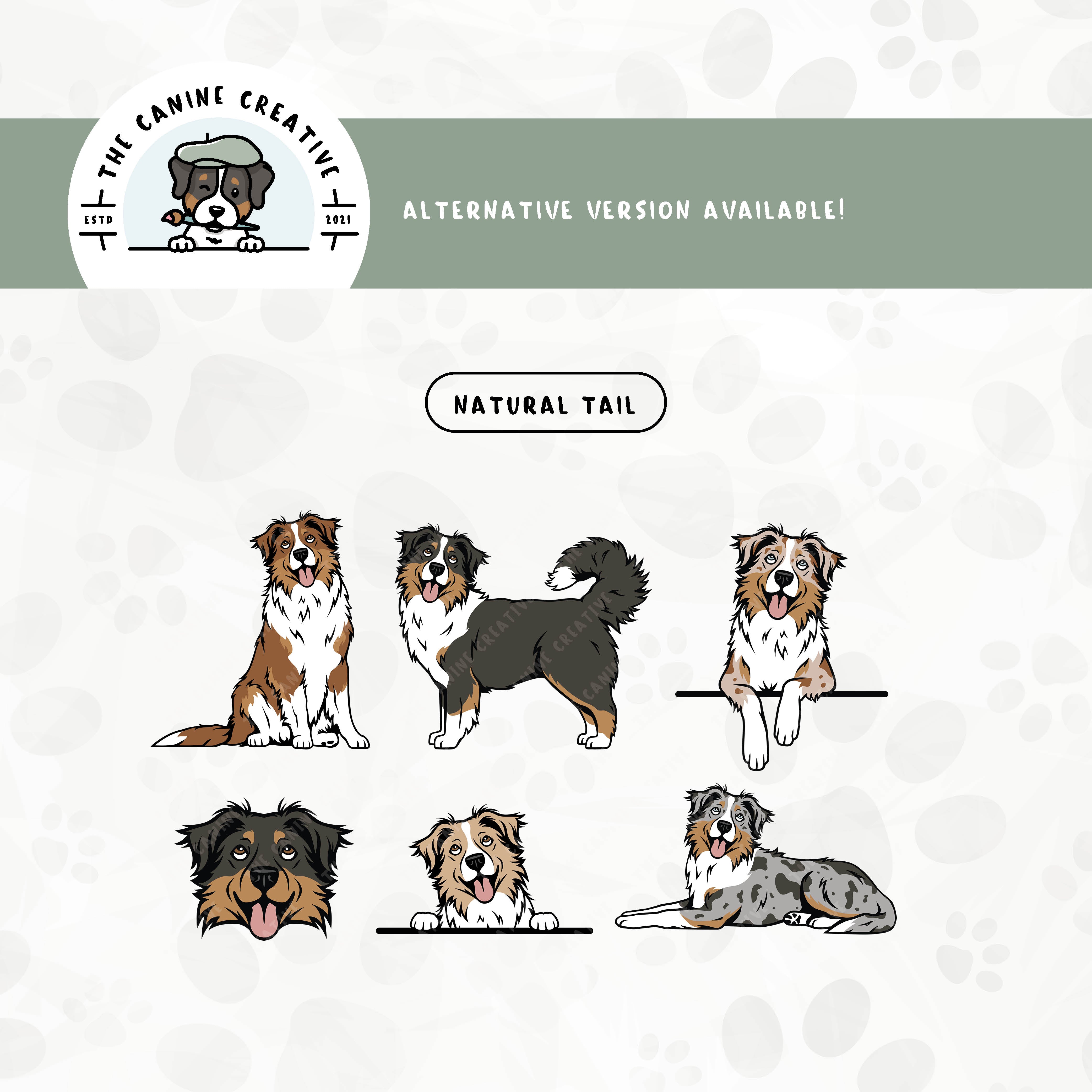 A long tail version is also available for this Australian Shepherd design bundle.