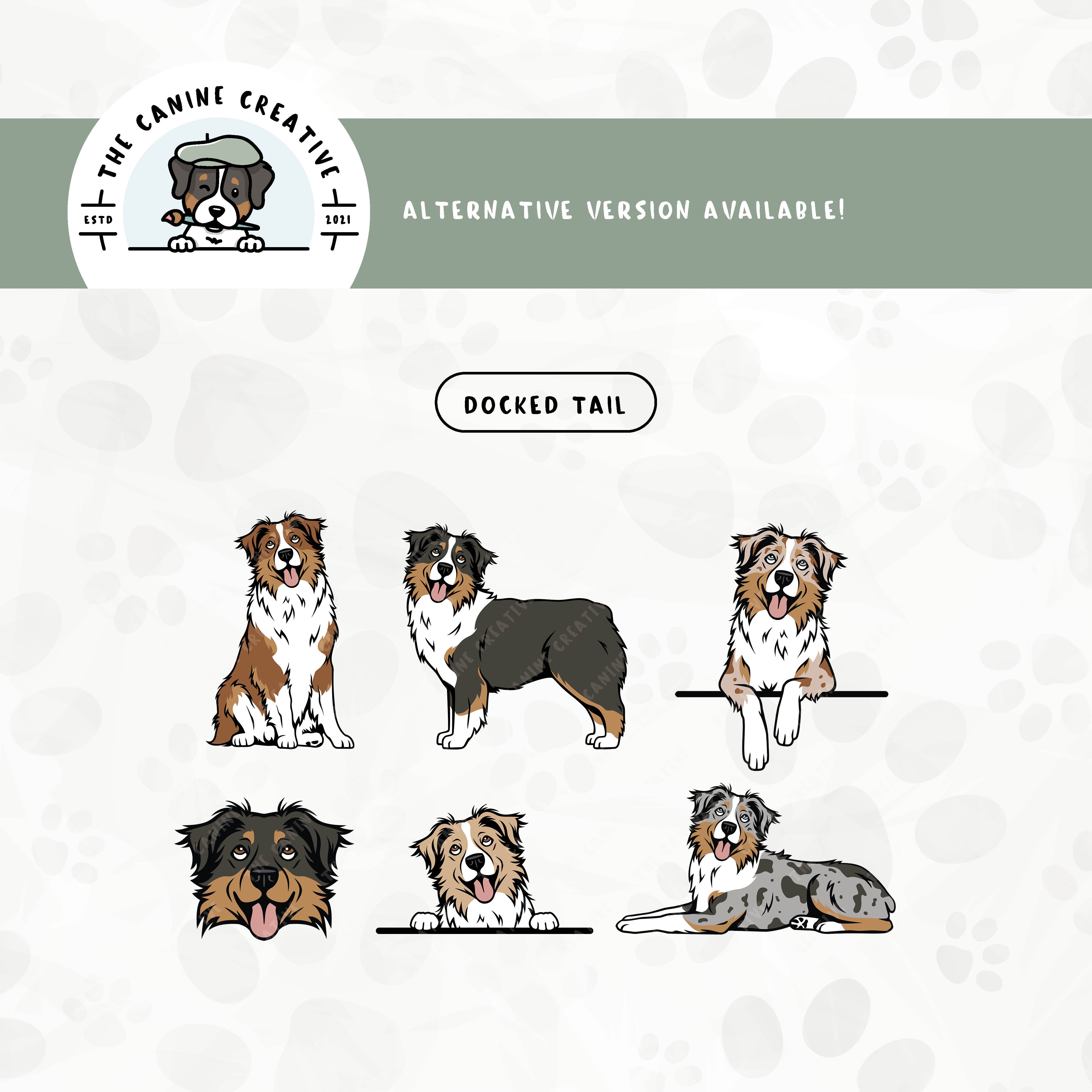 A docked tail version is also available for this Australian Shepherd design bundle.