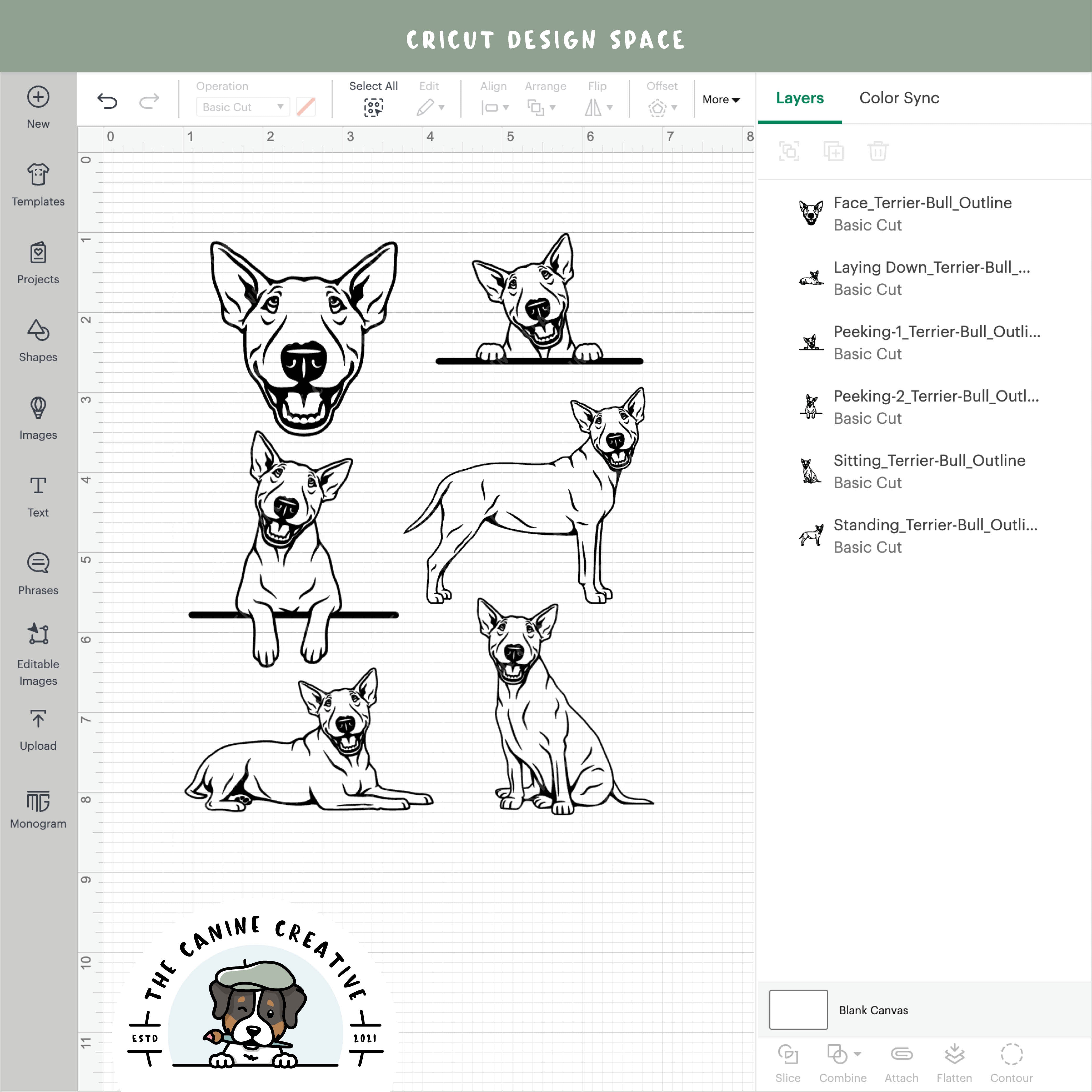 Screenshot showing outline variations of designs inside Cricut Design Space.