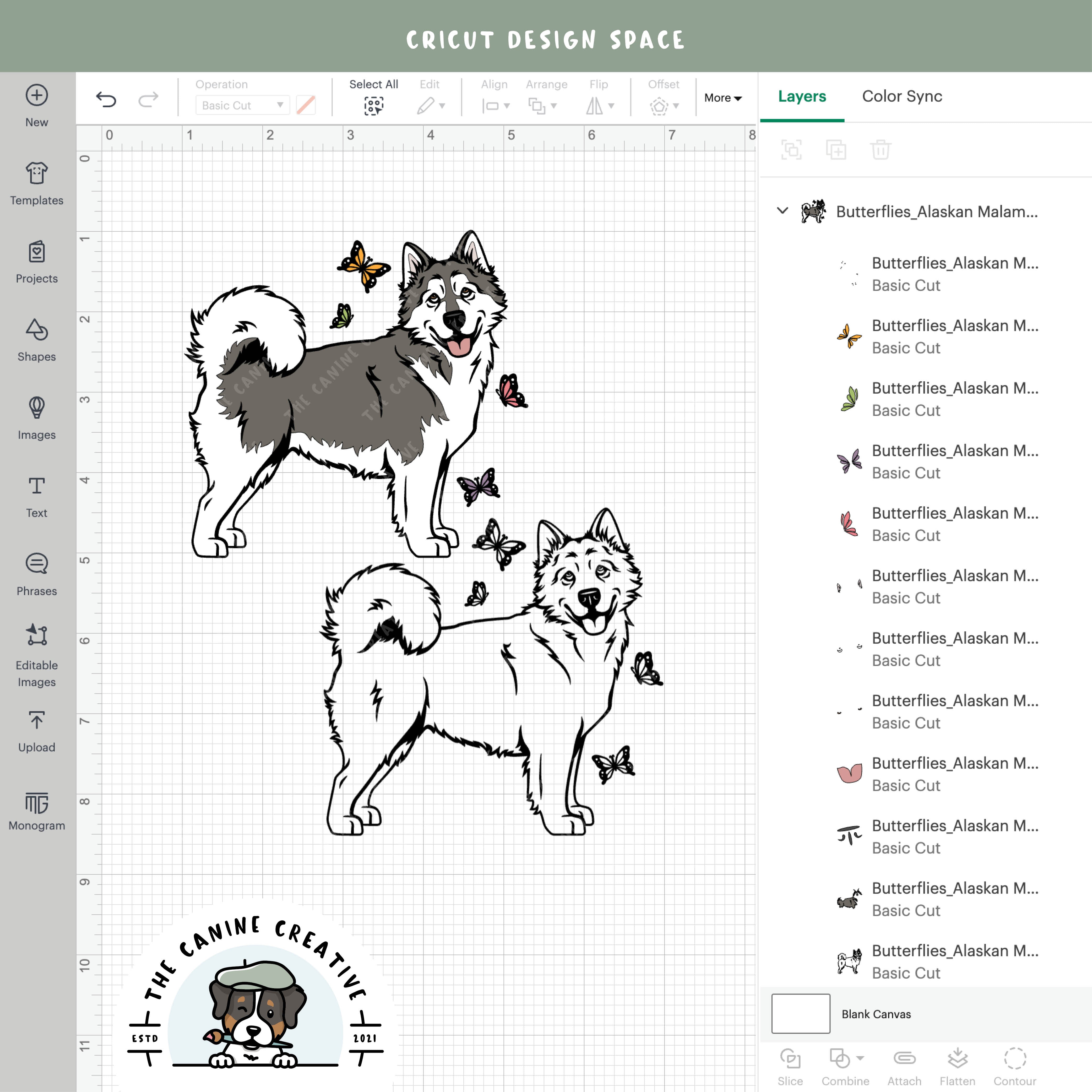 Screenshot showing design layers inside Cricut Design Space.