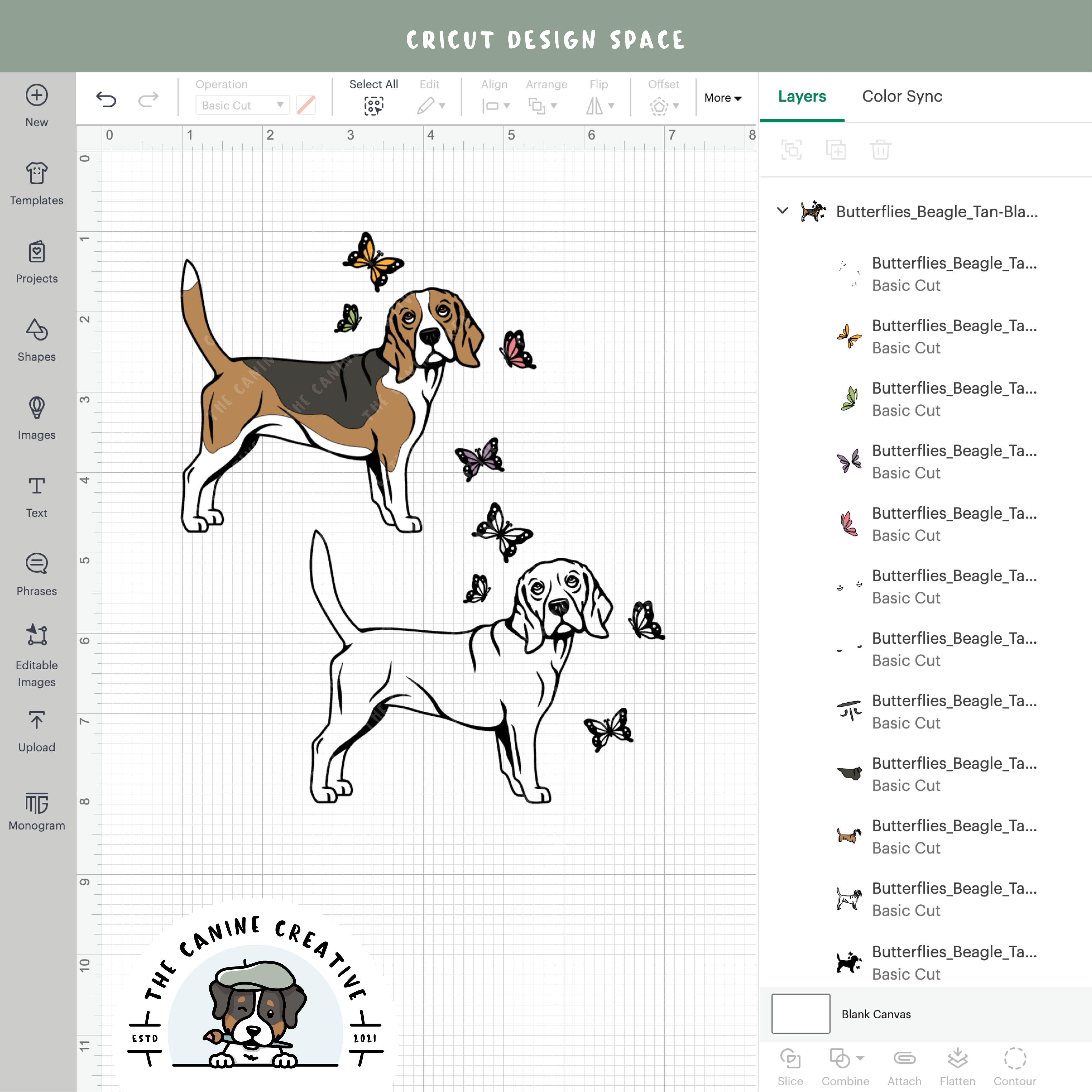 Screenshot showing design layers inside Cricut Design Space.