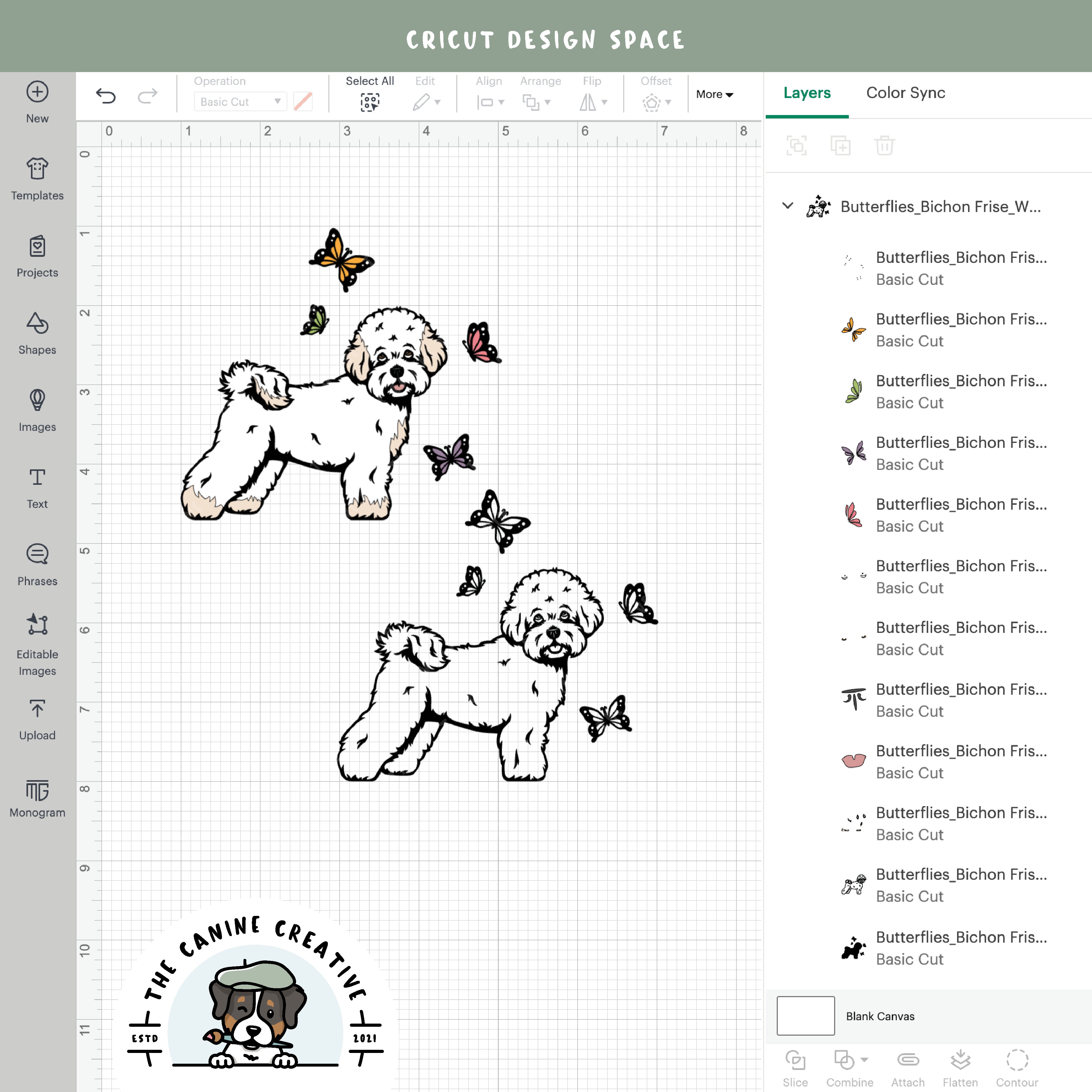 Screenshot showing design layers inside Cricut Design Space.