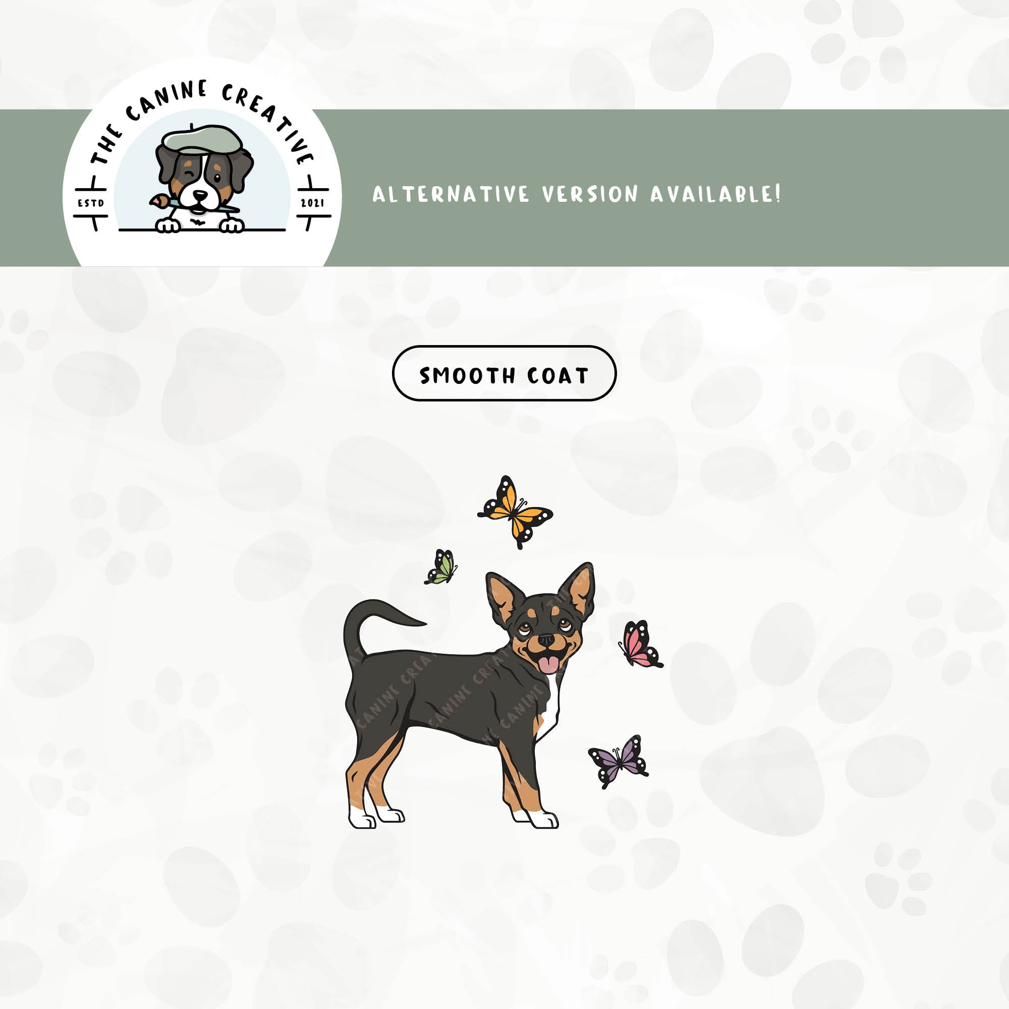 A smooth coat version is also available for this Chihuahua design.