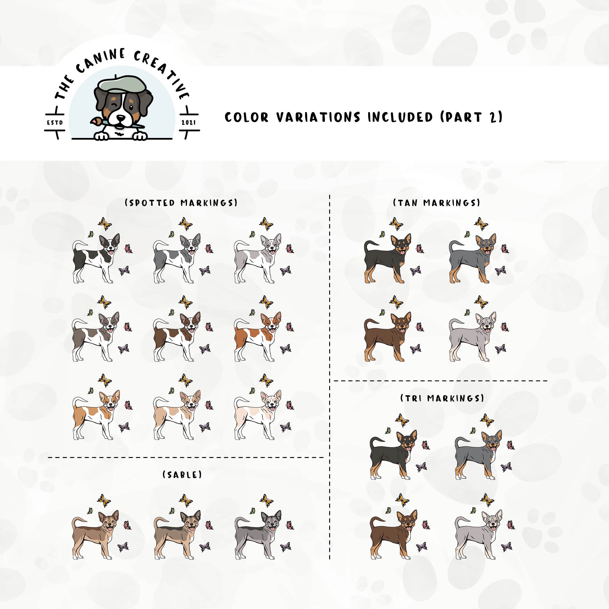 Part 2 of this design set features Chihuahuas with spotted, sable, tan, and tri-color markings.
