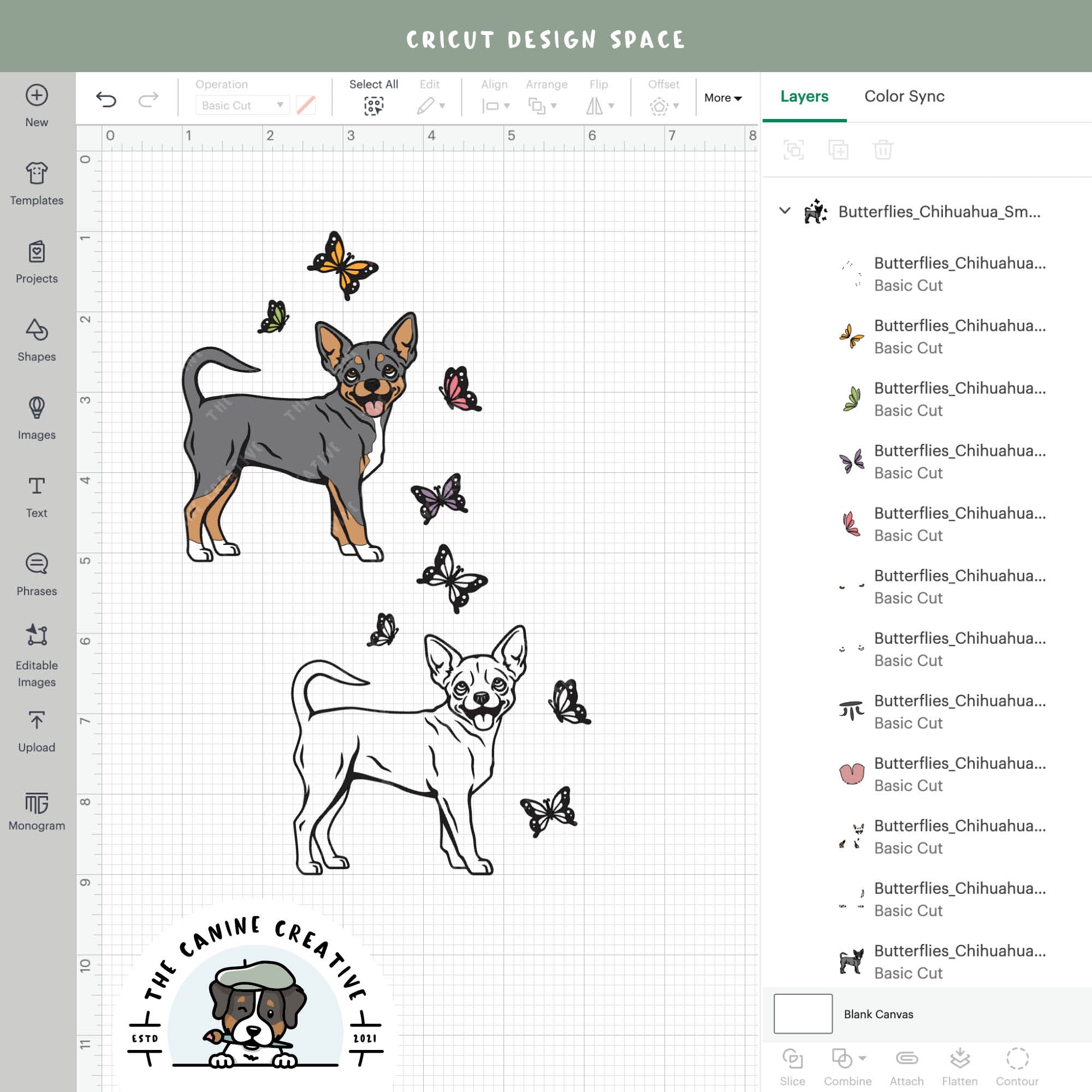 Screenshot showing design layers inside Cricut Design Space.