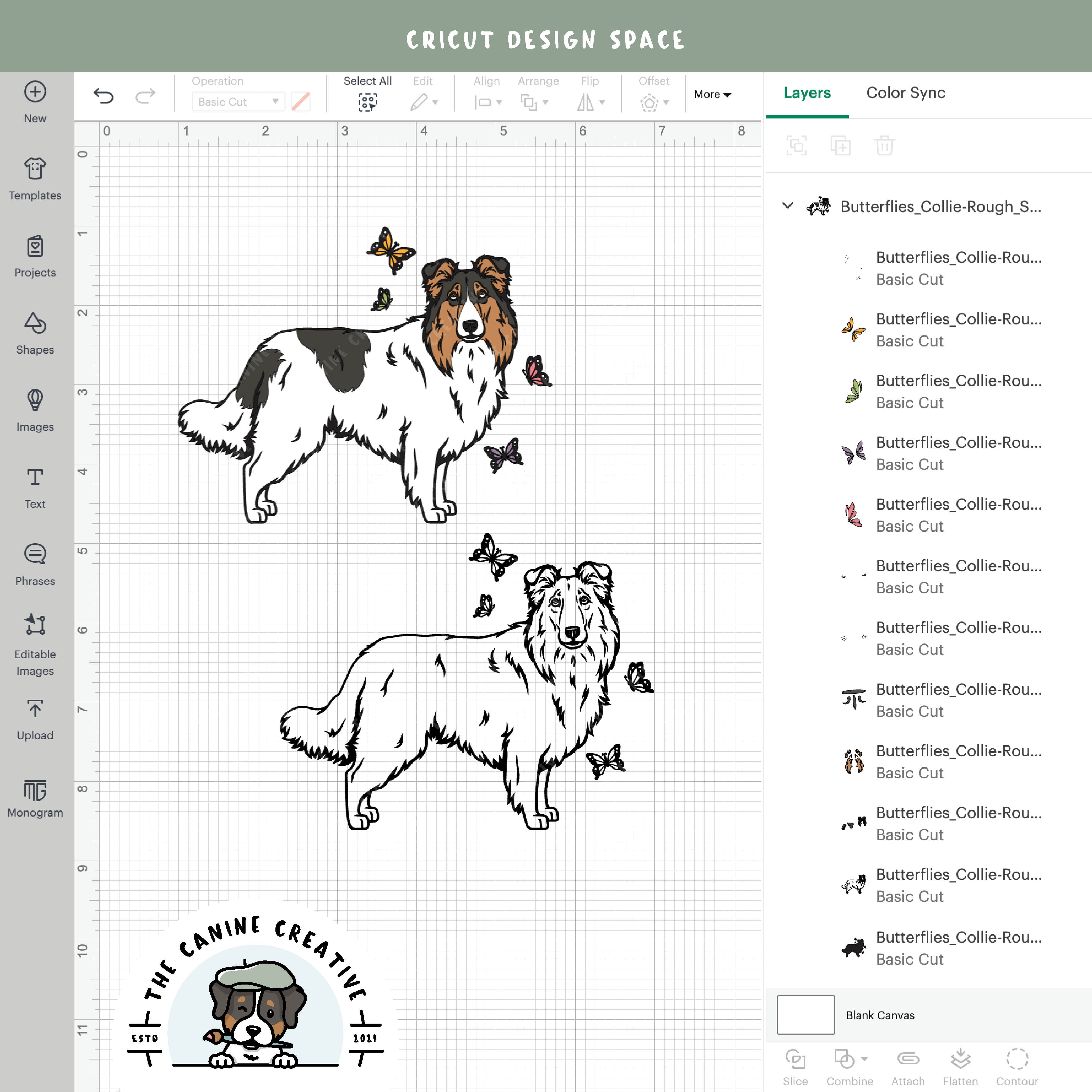 Screenshot showing design layers inside Cricut Design Space.