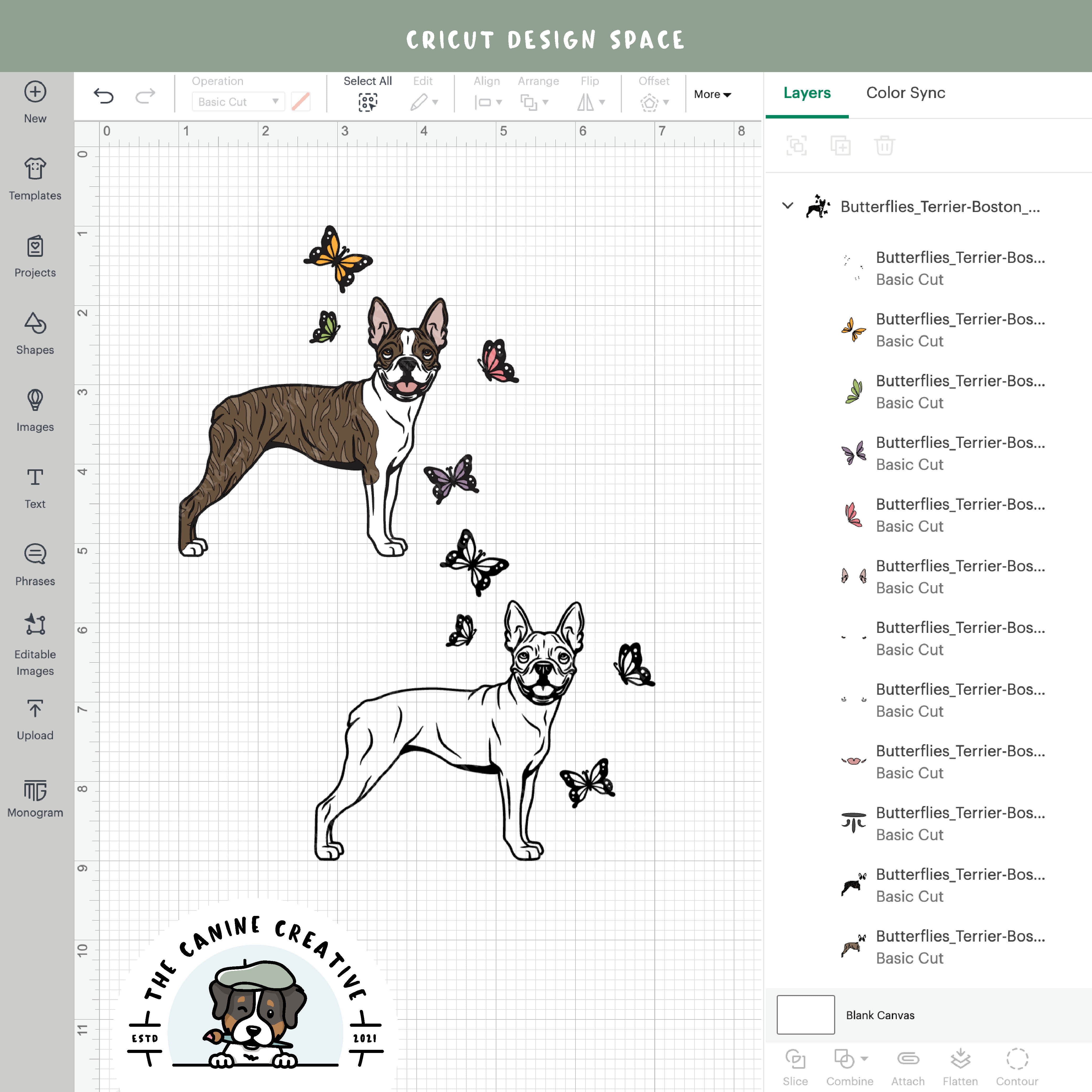 Screenshot showing design layers inside Cricut Design Space.