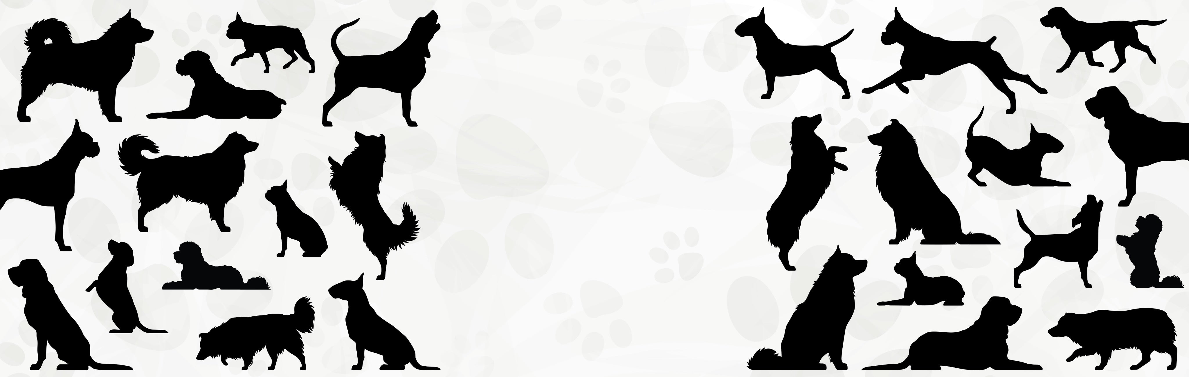 Side profile silhouettes of various dog breeds