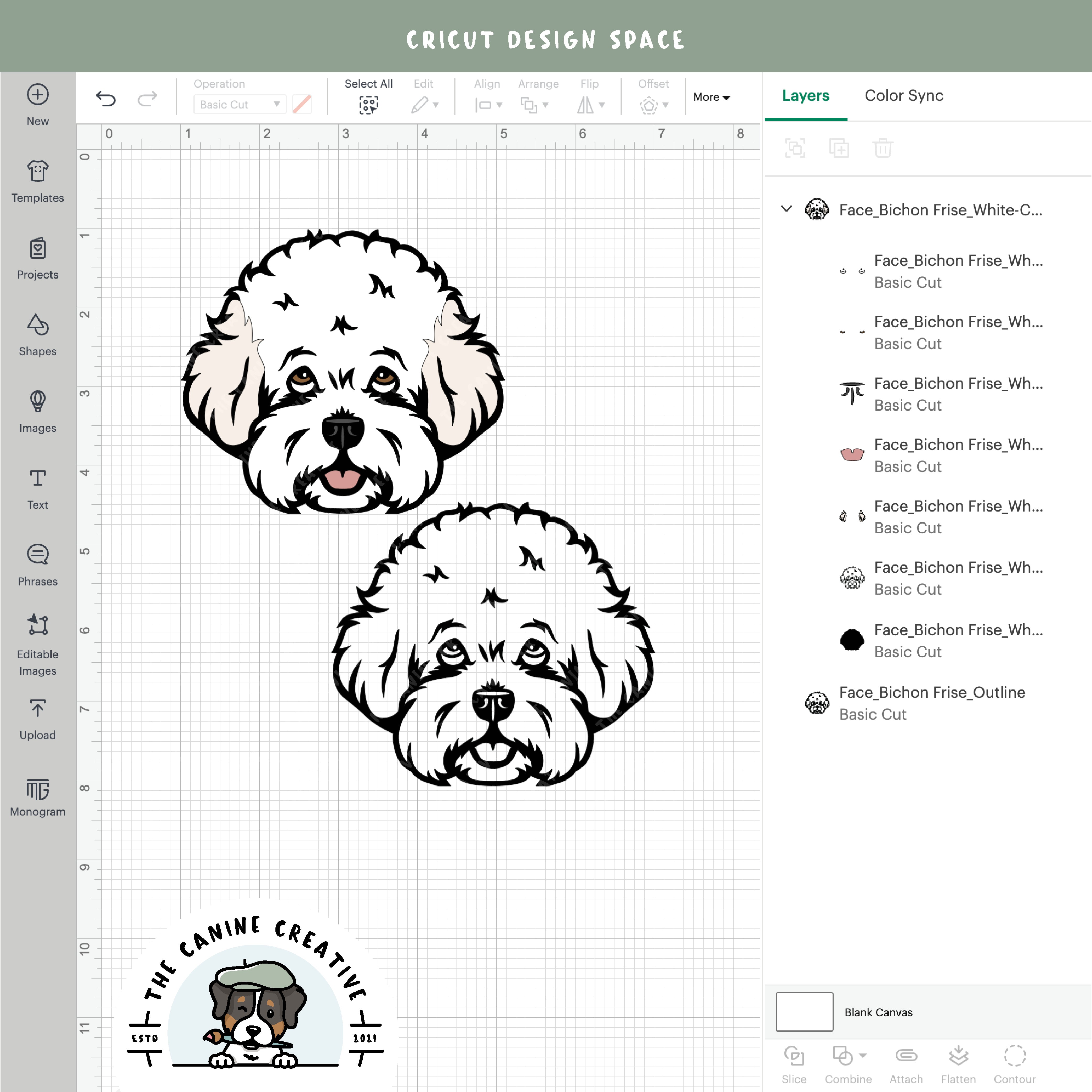 Screenshot showing design layers inside Cricut Design Space.