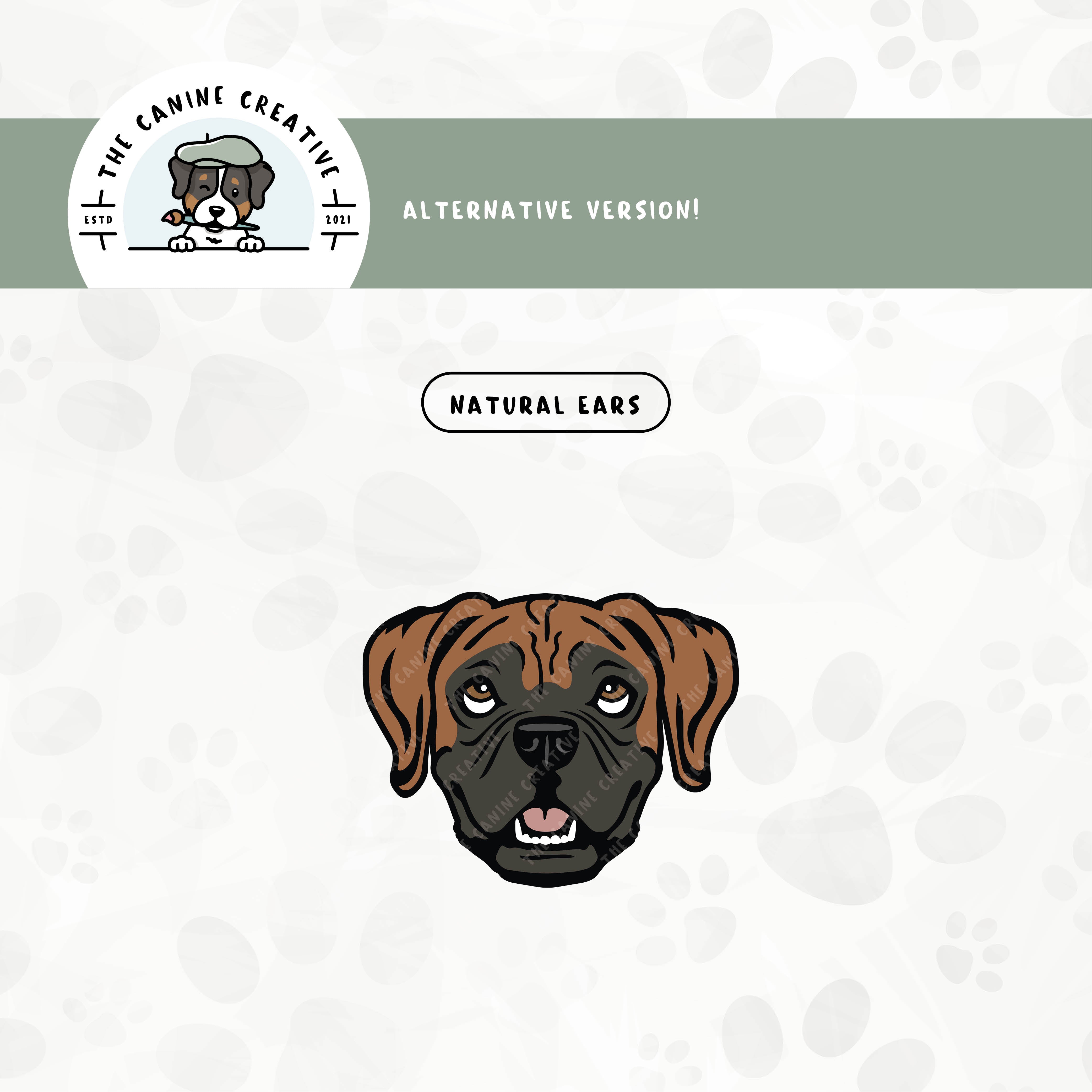 A floppy ear version is also available for this Boxer dog face design.