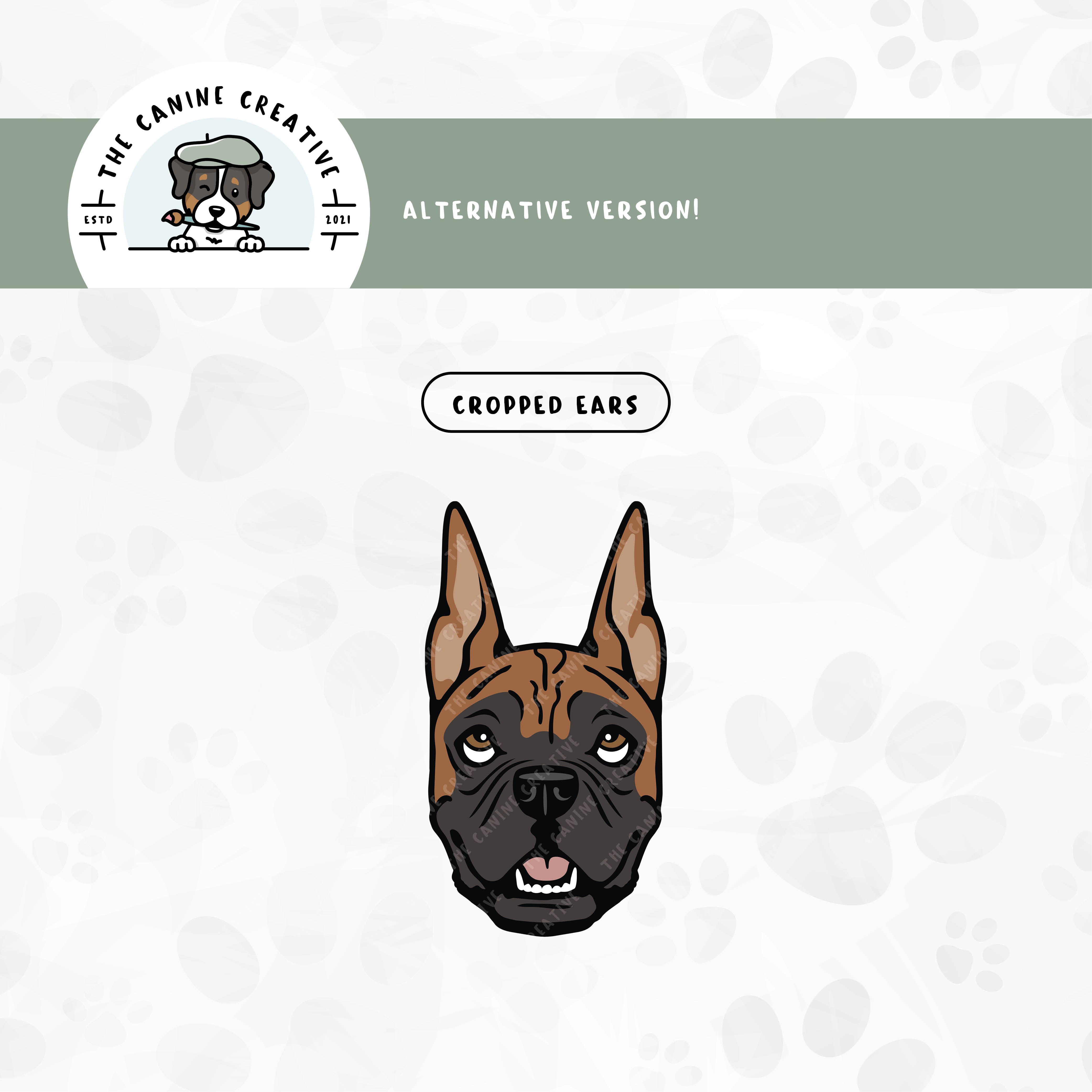 A cropped ear version is also available for this Boxer dog face design.