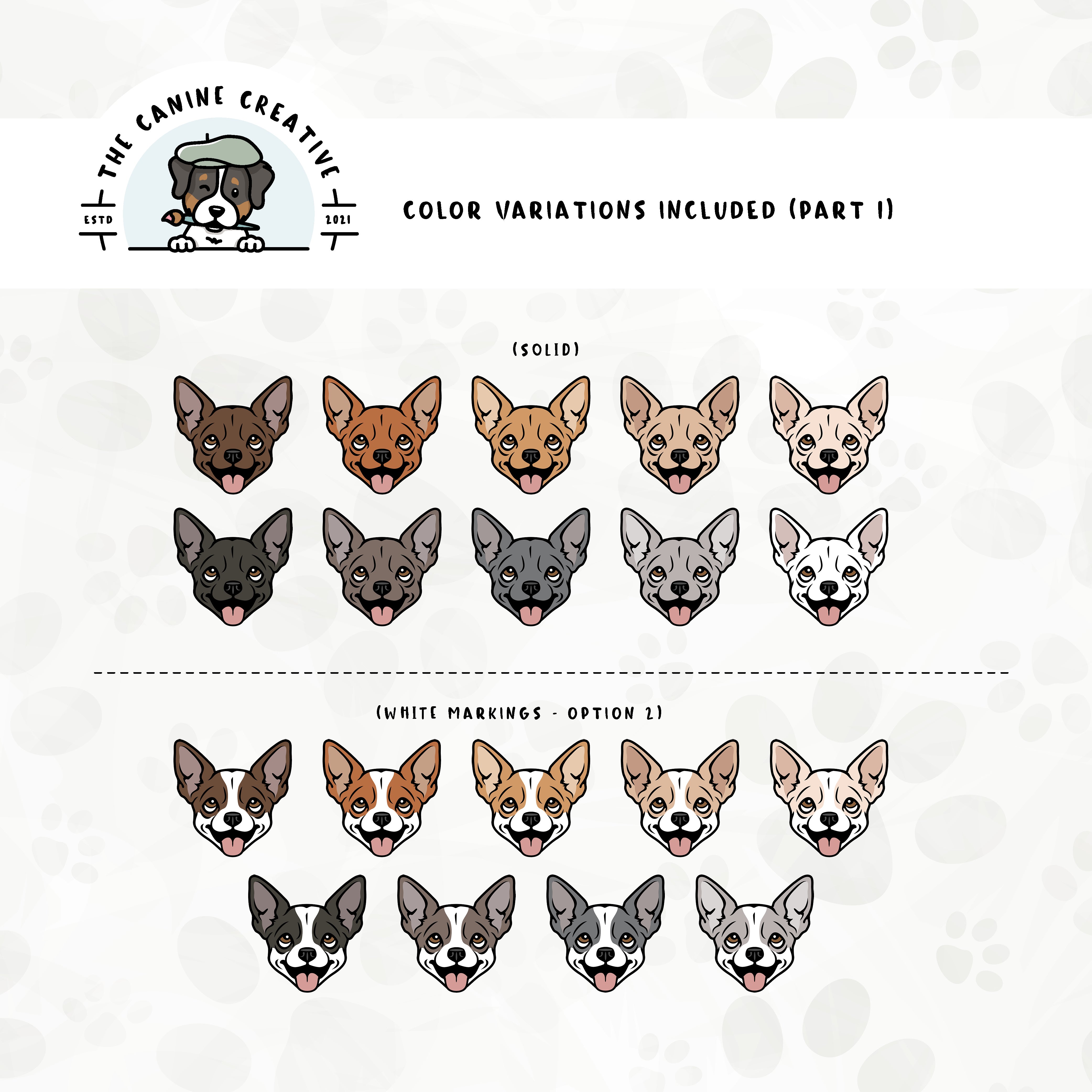 Part 1 of this design set includes common Chihuahua colors, both solid and with white markings.