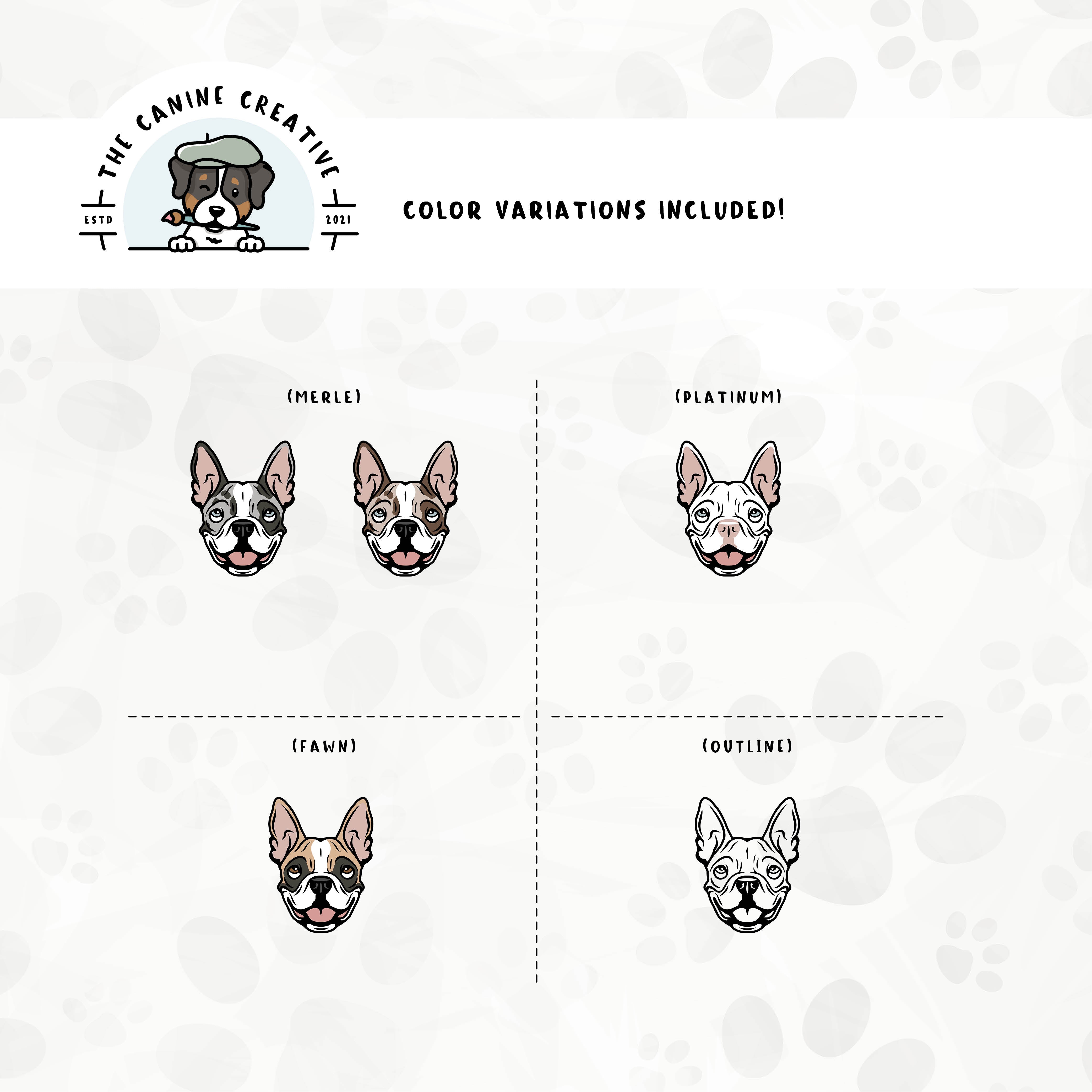 Part 2 of dog color variations for this Boston design set includes merle, fawn, and platinum colors, as well as an outline version.