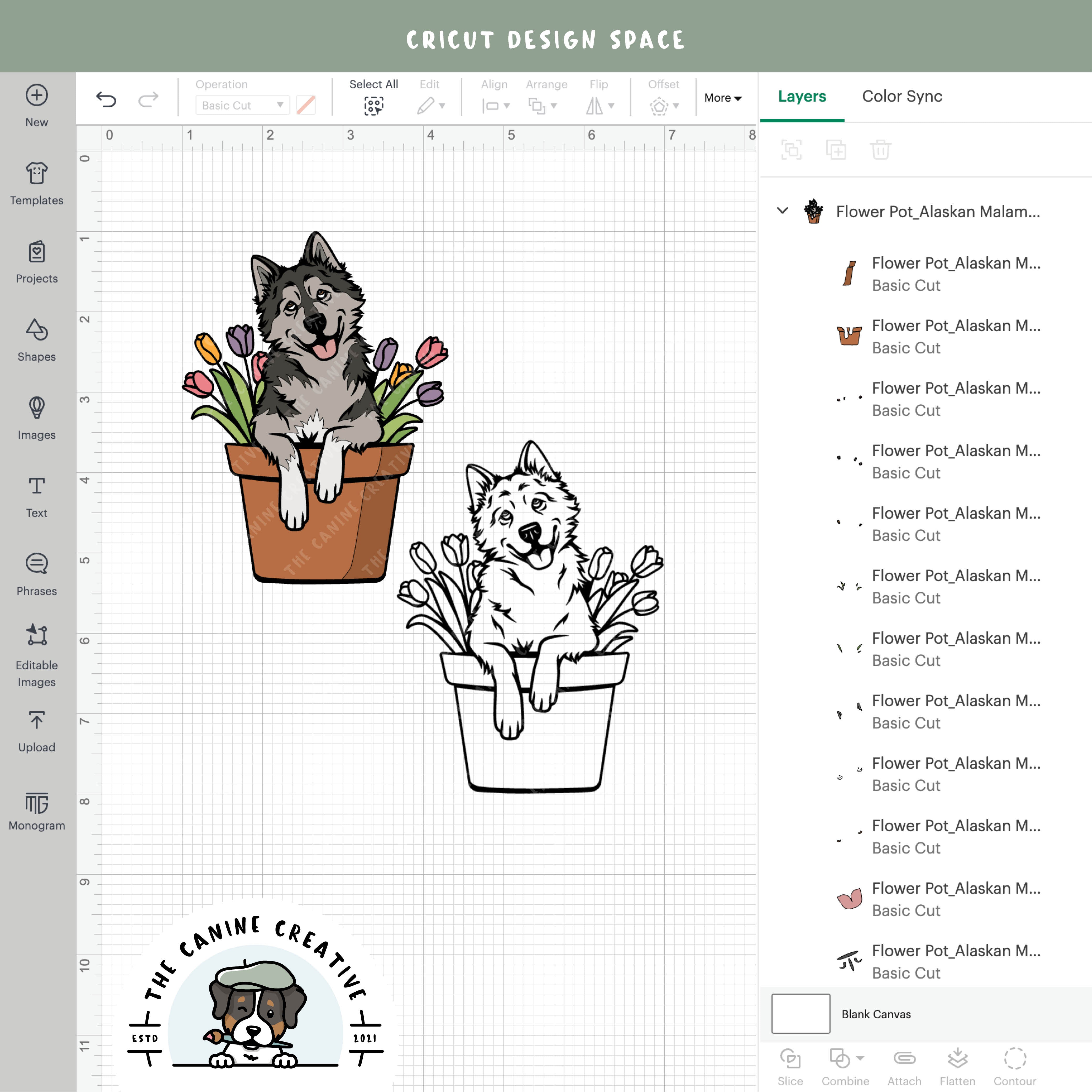 Screenshot showing design layers inside Cricut Design Space.
