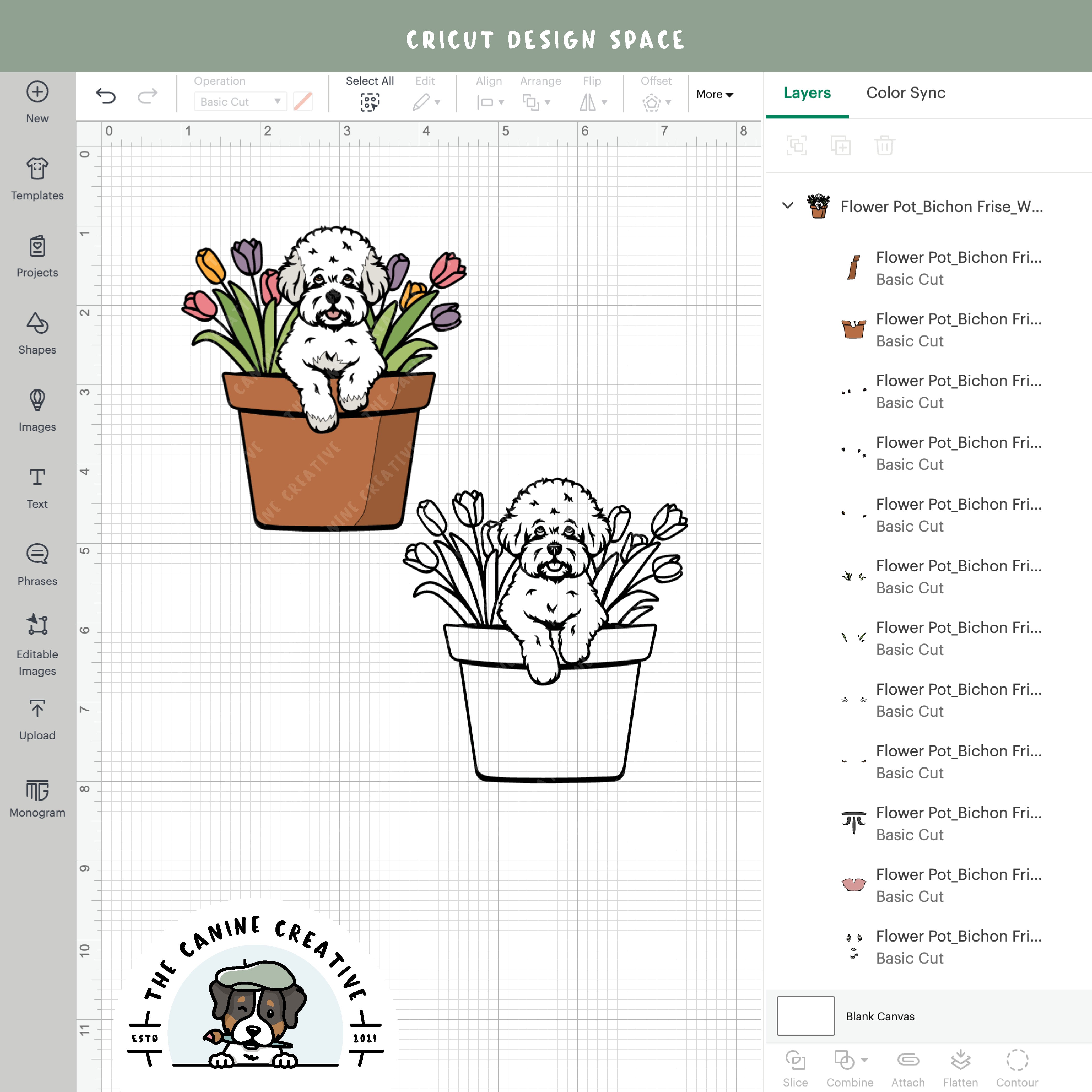 Screenshot showing design layers inside Cricut Design Space.
