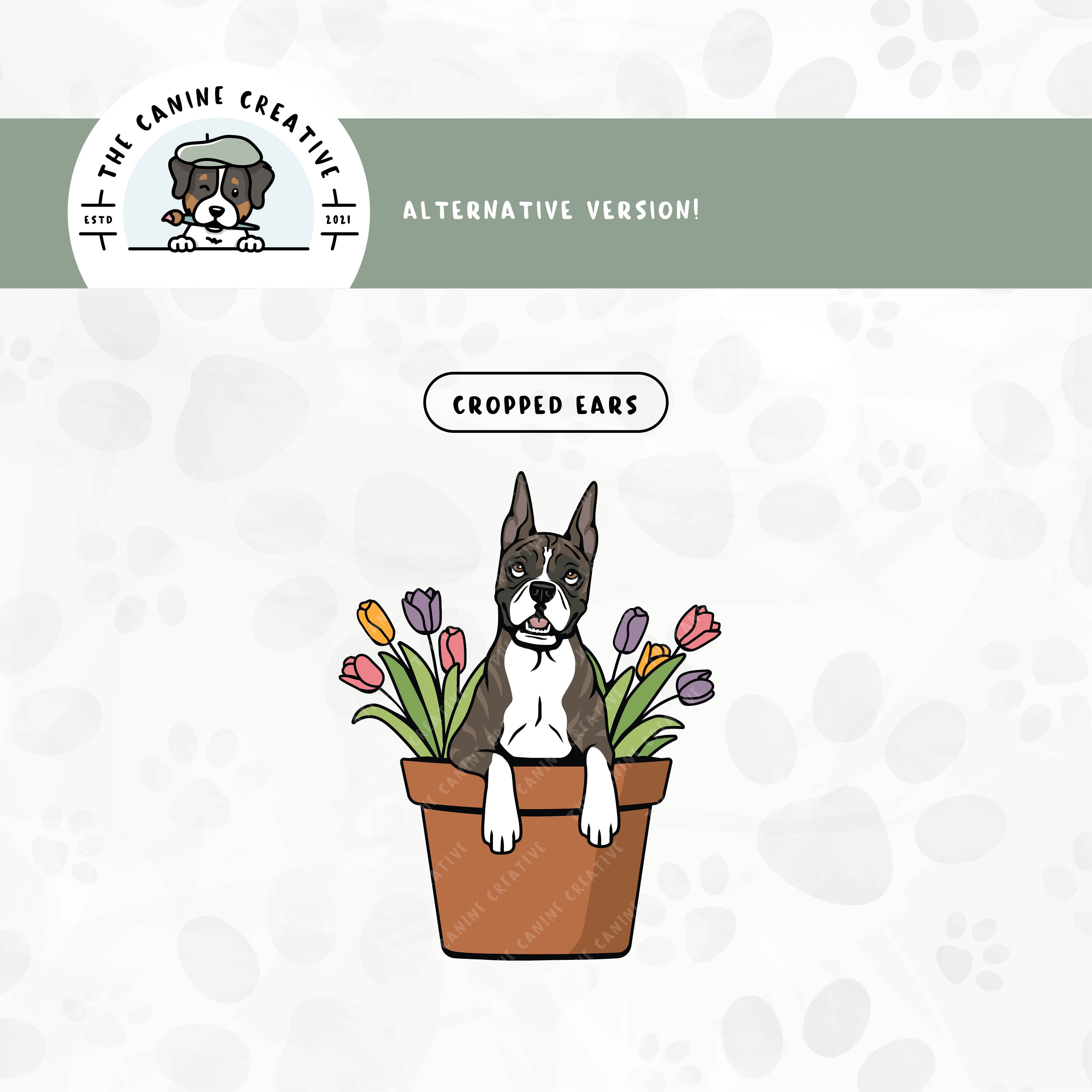 A cropped ear version is also available for this Boxer dog design.