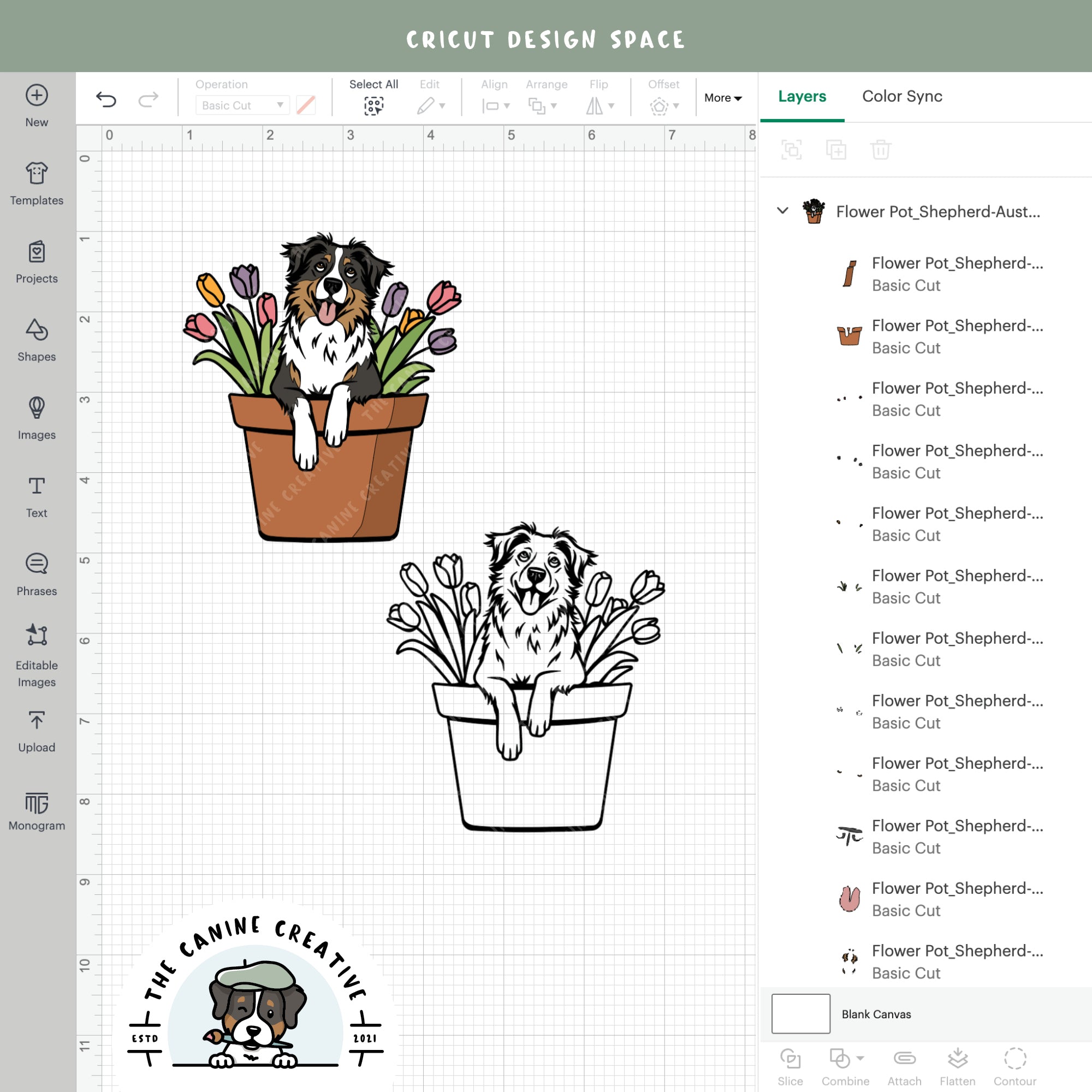 Screenshot showing design layers inside Cricut Design Space.