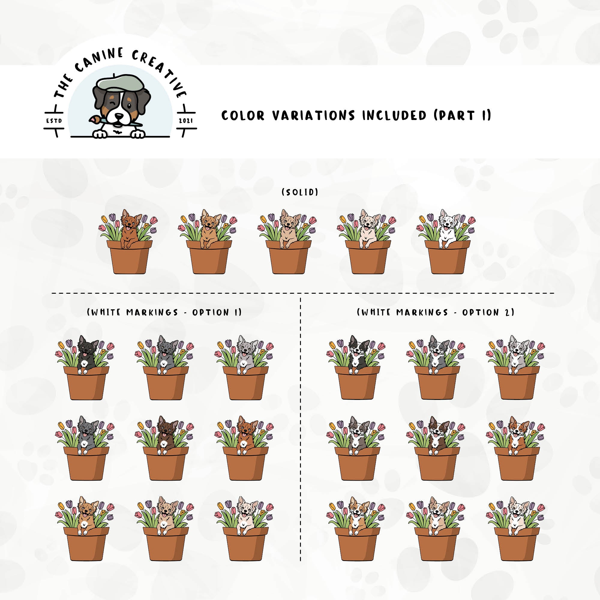 Part 1 of this design set includes common Chihuahua colors, both solid and with white markings.