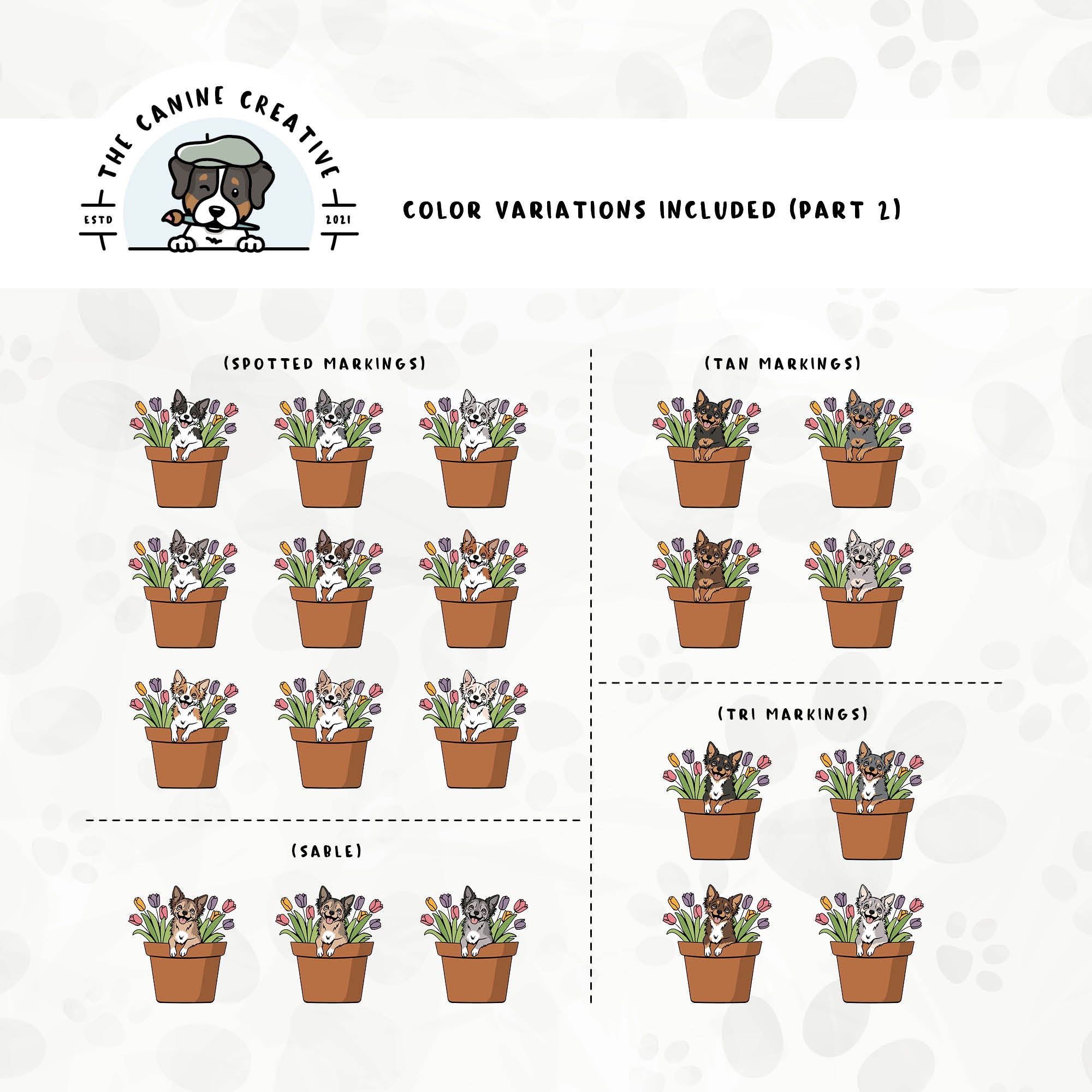 Part 2 of this design set features Chihuahuas with spotted, sable, tan, and tri-color markings.