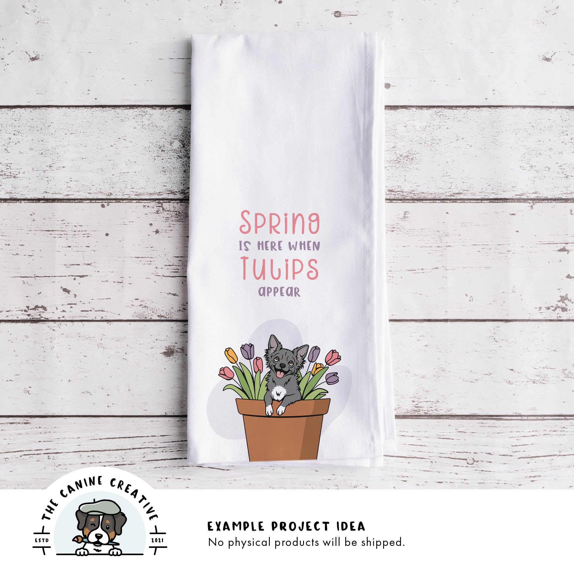 Example project idea showing design on a tea towel.