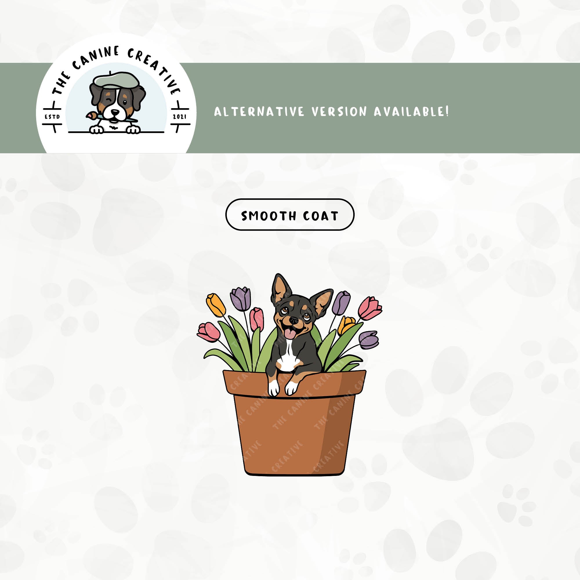 A smooth coat version is also available for this Chihuahua design.