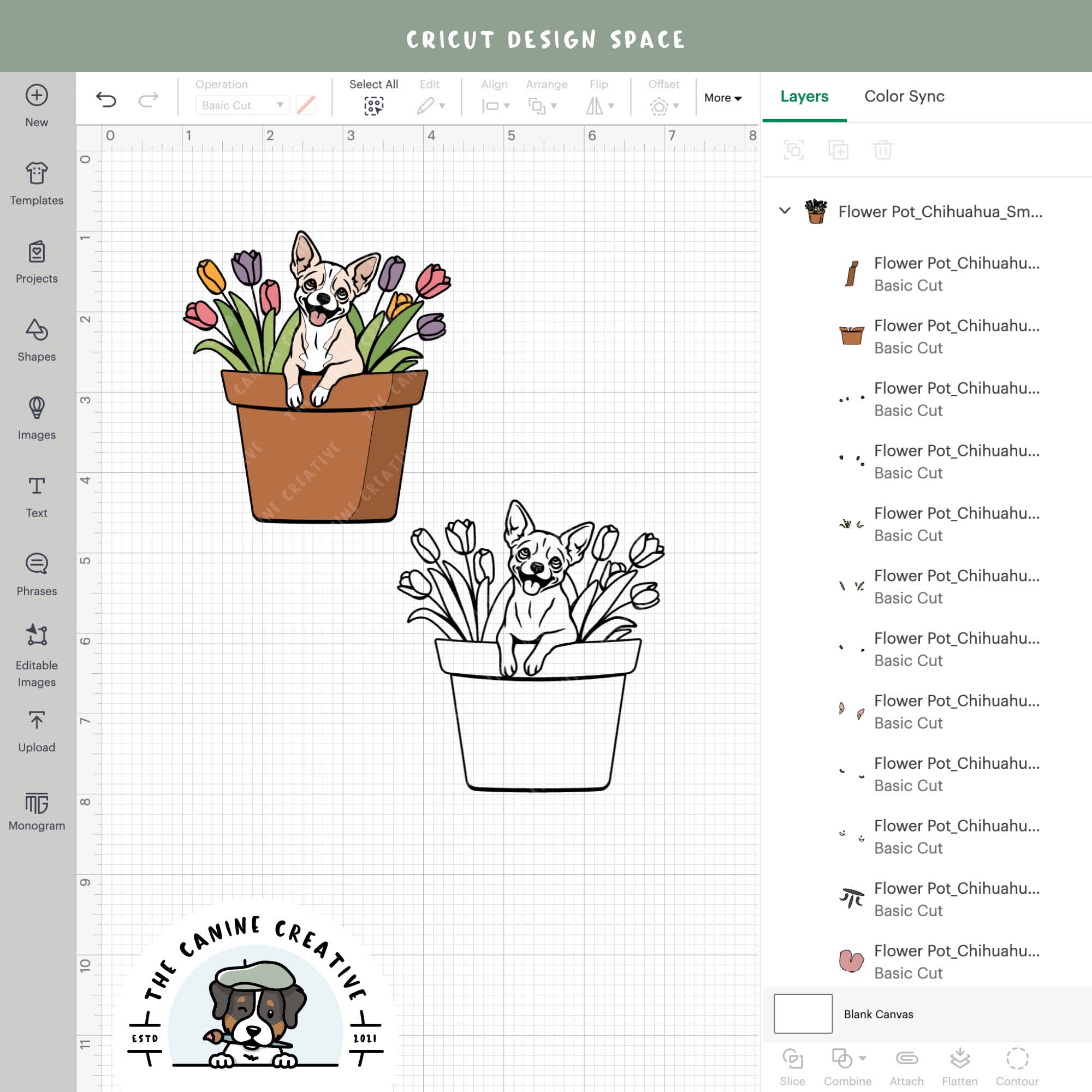 Screenshot showing design layers inside Cricut Design Space.