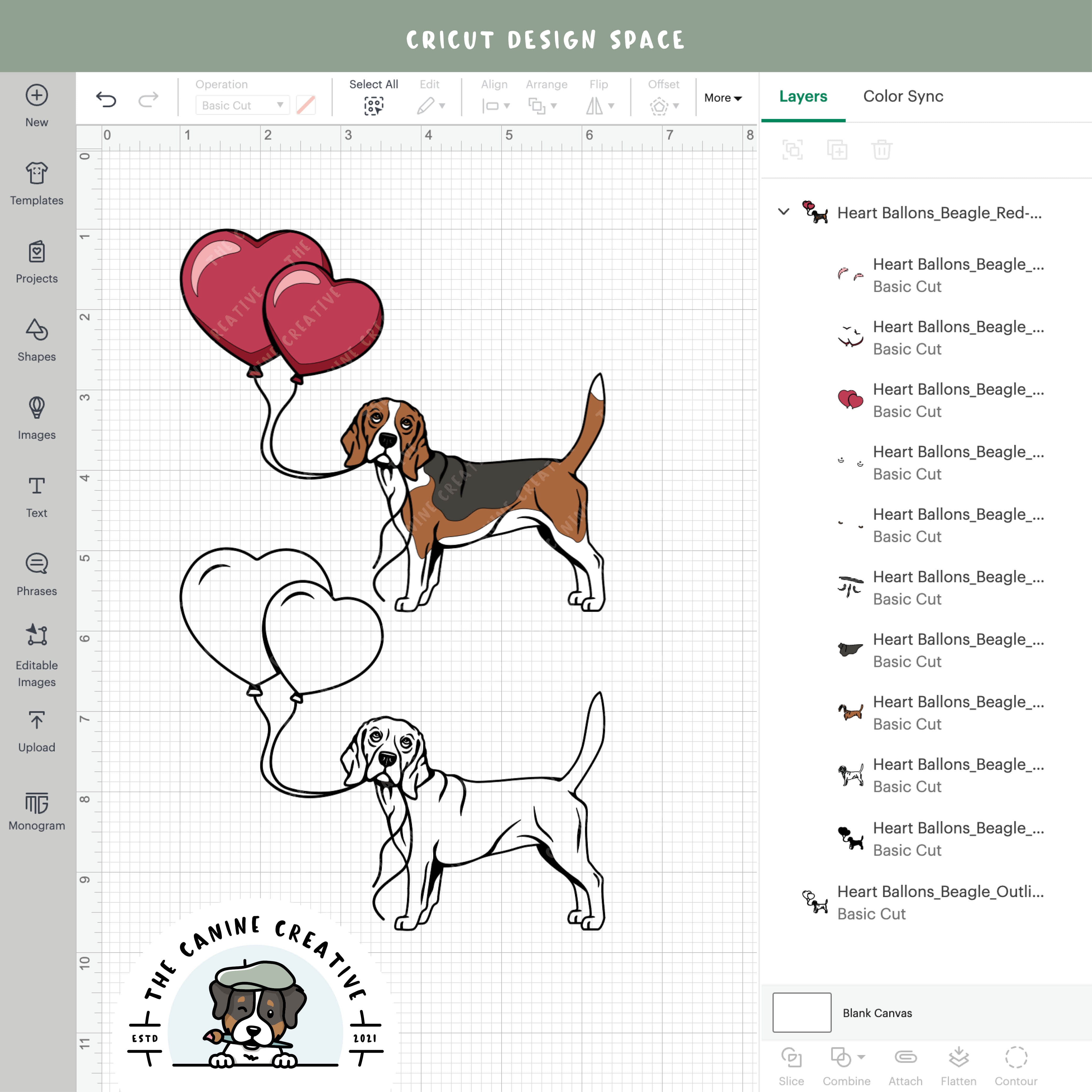 Screenshot showing design layers inside Cricut Design Space.