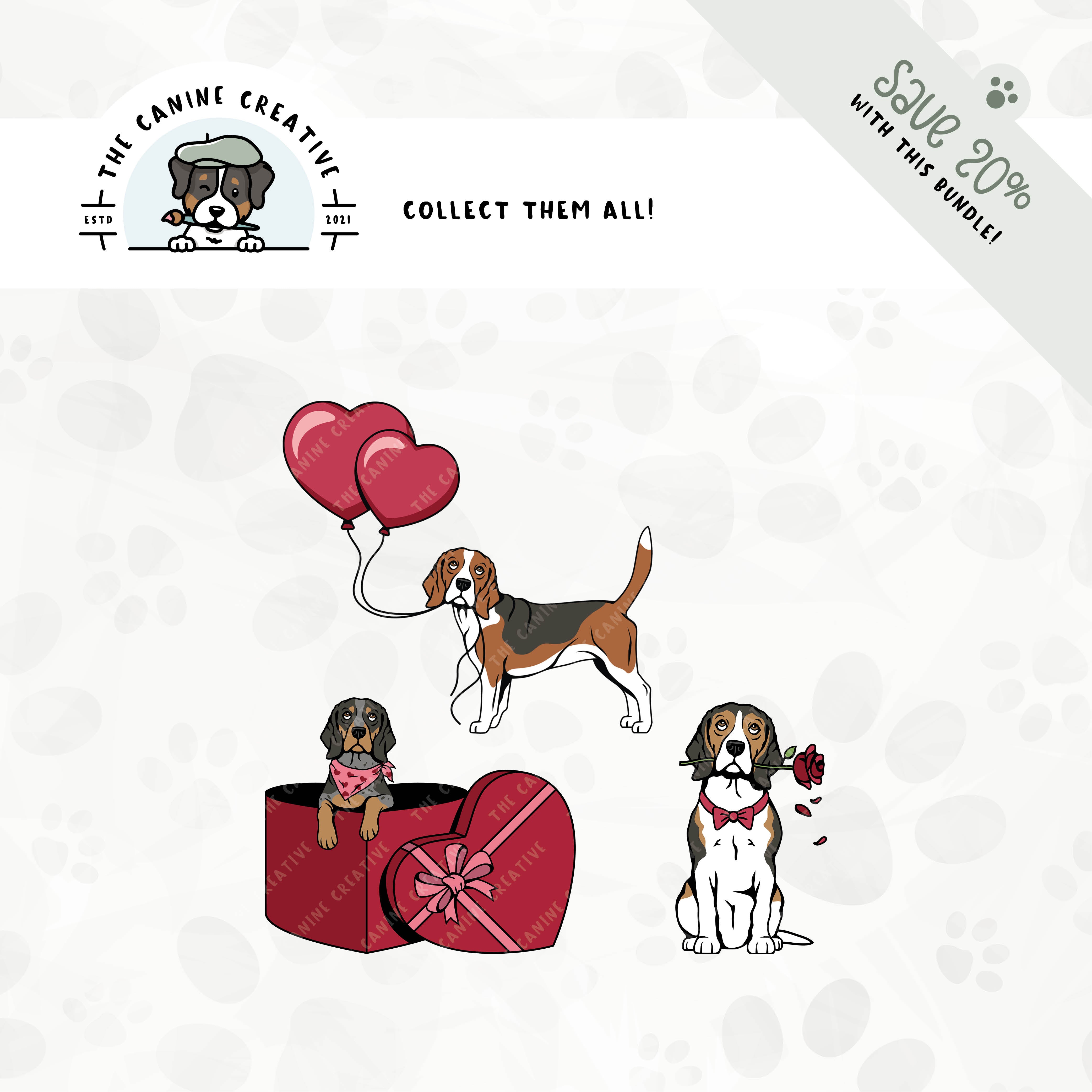 Save 20% with our related 3-pack puppy love design bundle featuring Beagles!
