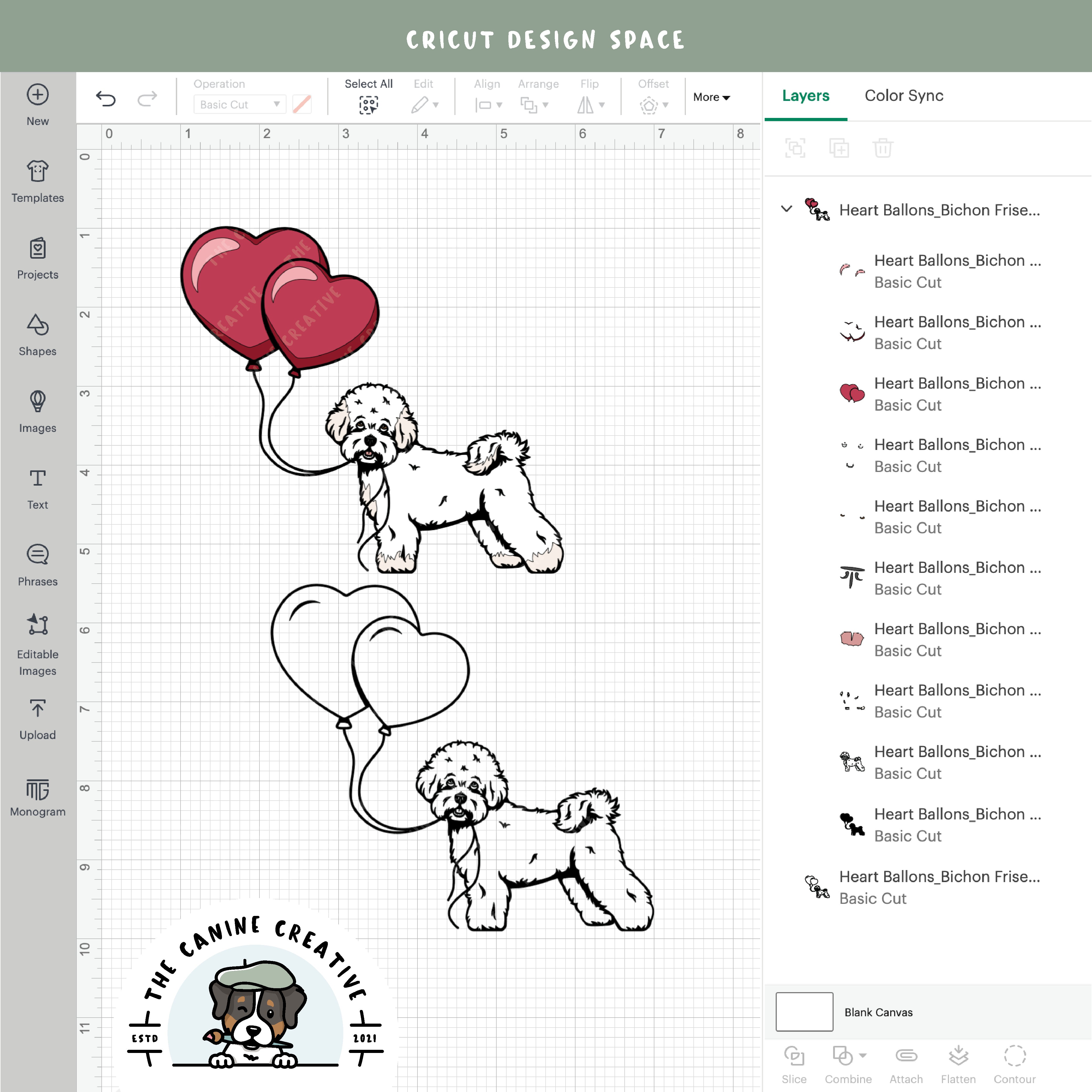 Screenshot showing design layers inside Cricut Design Space.