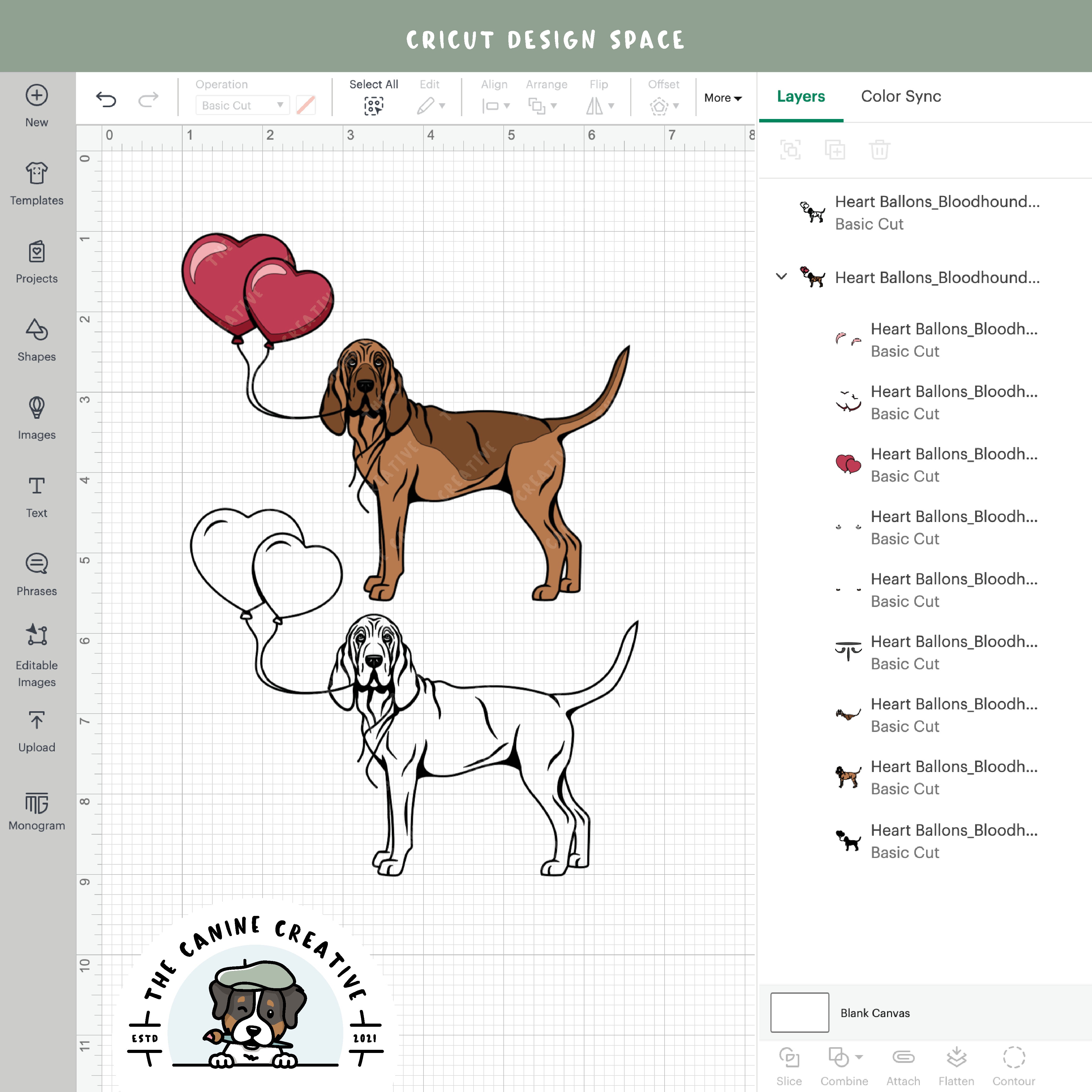 Screenshot showing design layers inside Cricut Design Space.