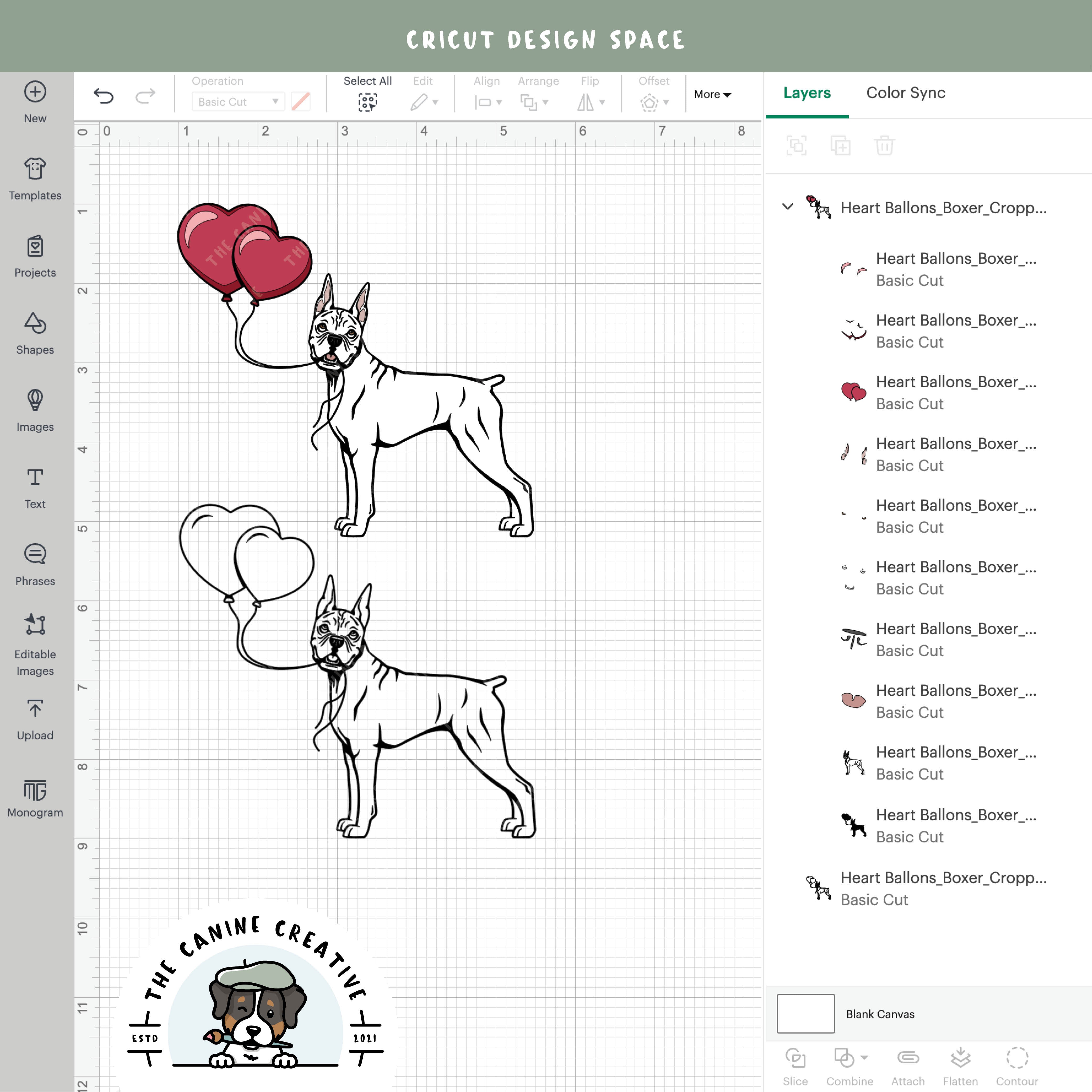 Screenshot showing design layers inside Cricut Design Space.