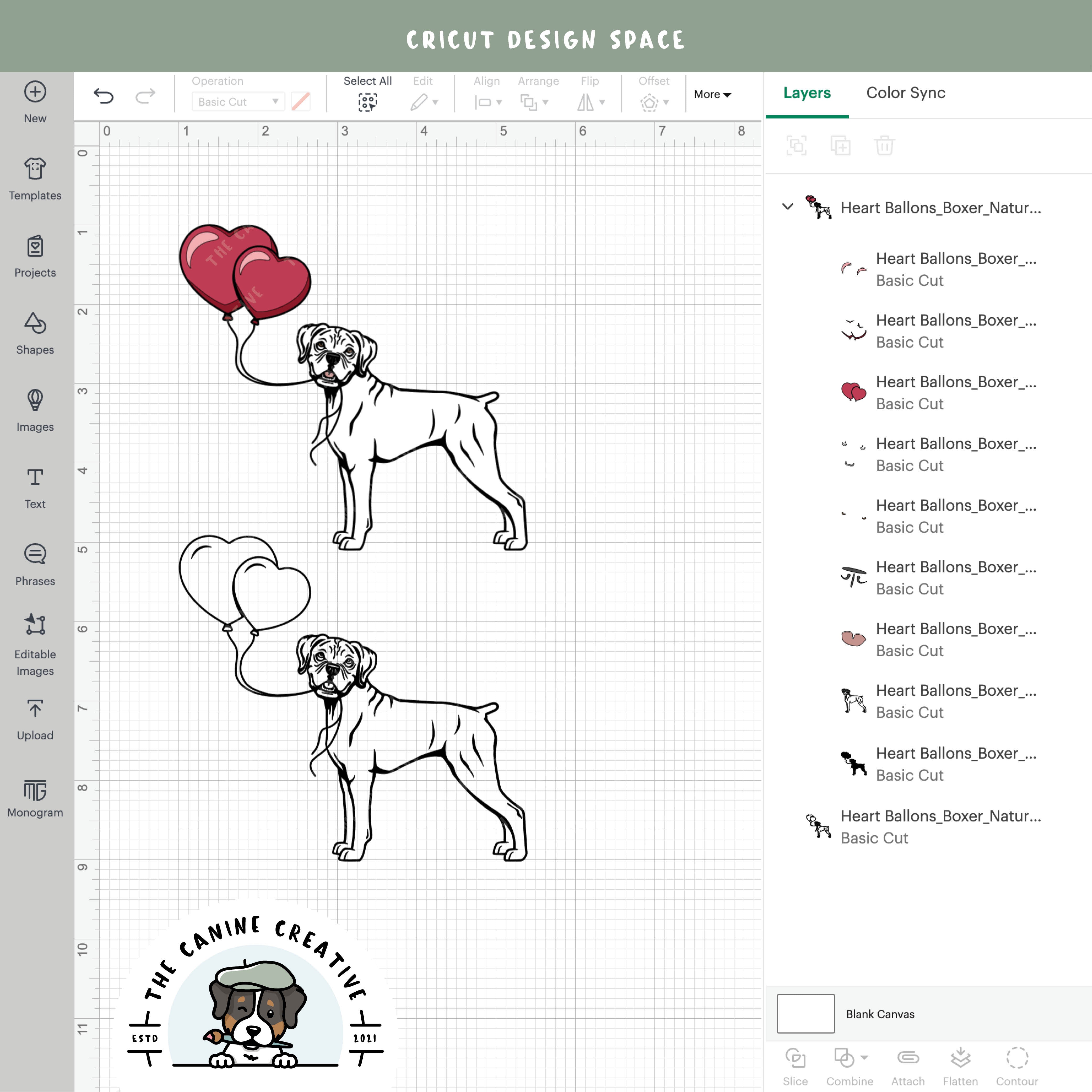 Screenshot showing design layers inside Cricut Design Space.