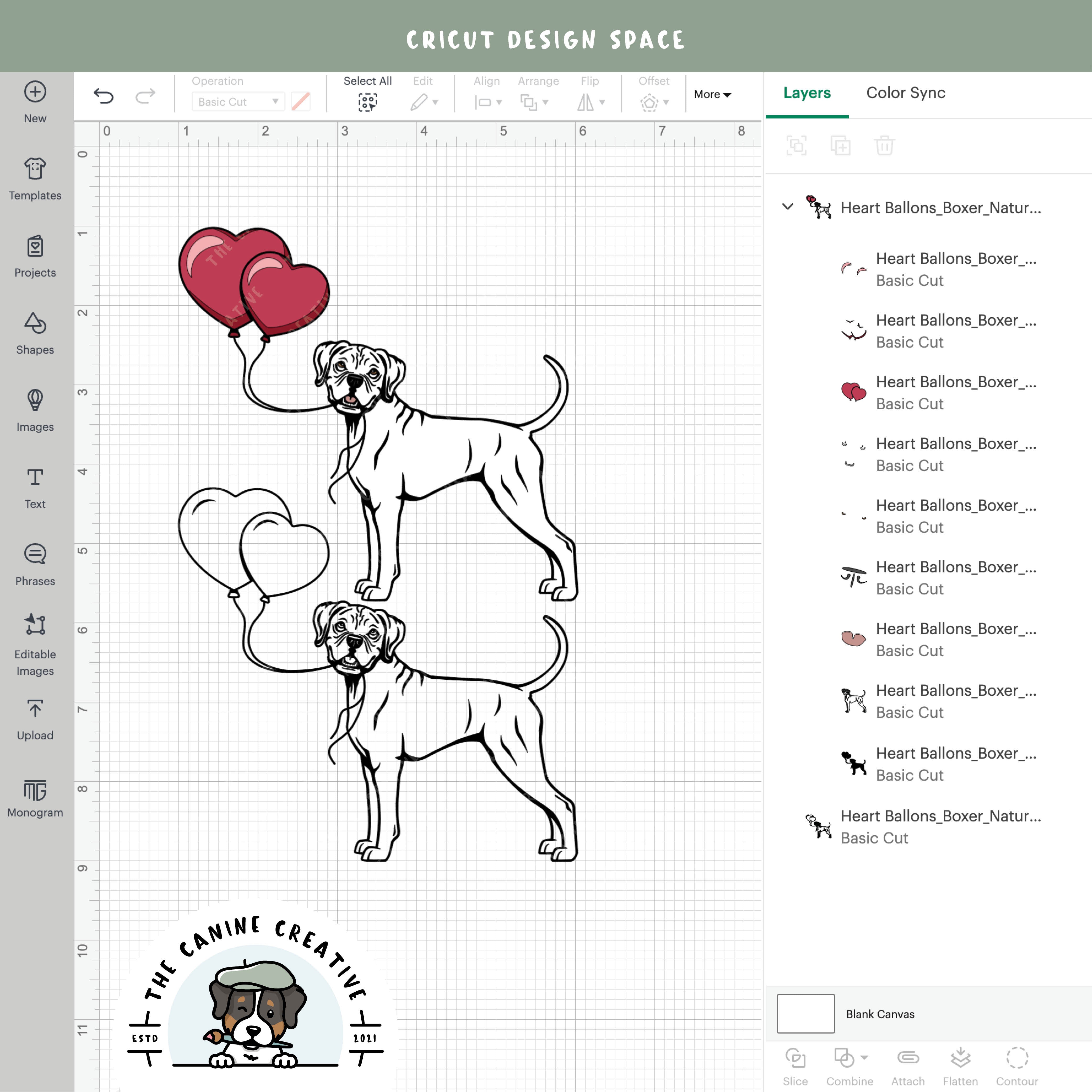 Screenshot showing design layers inside Cricut Design Space.