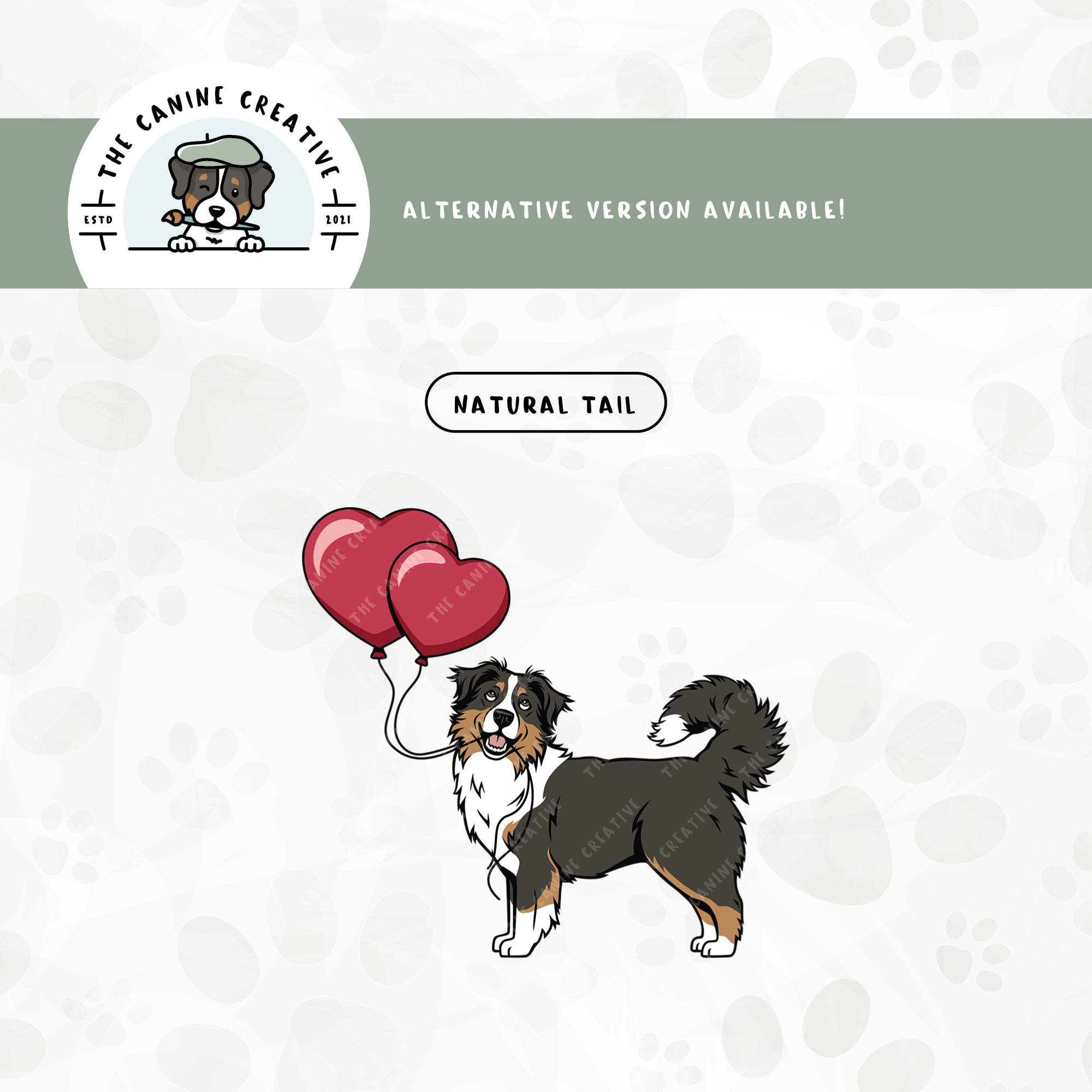 A long tail version is also available for this heart balloon Australian Shepherd design.