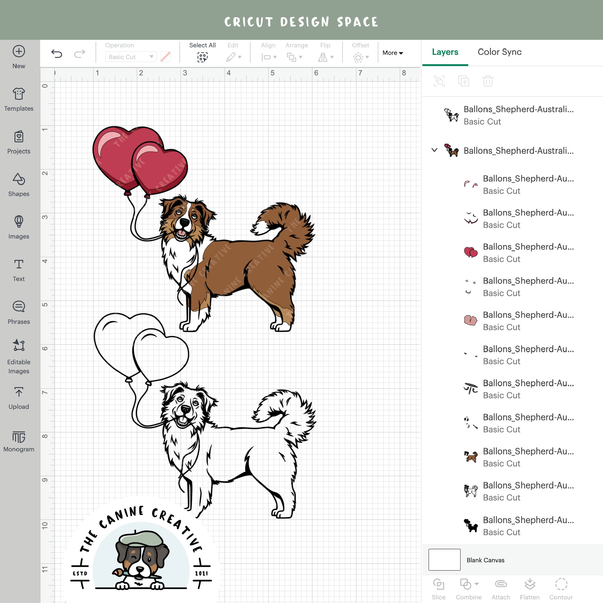 Screenshot showing design layers inside Cricut Design Space.