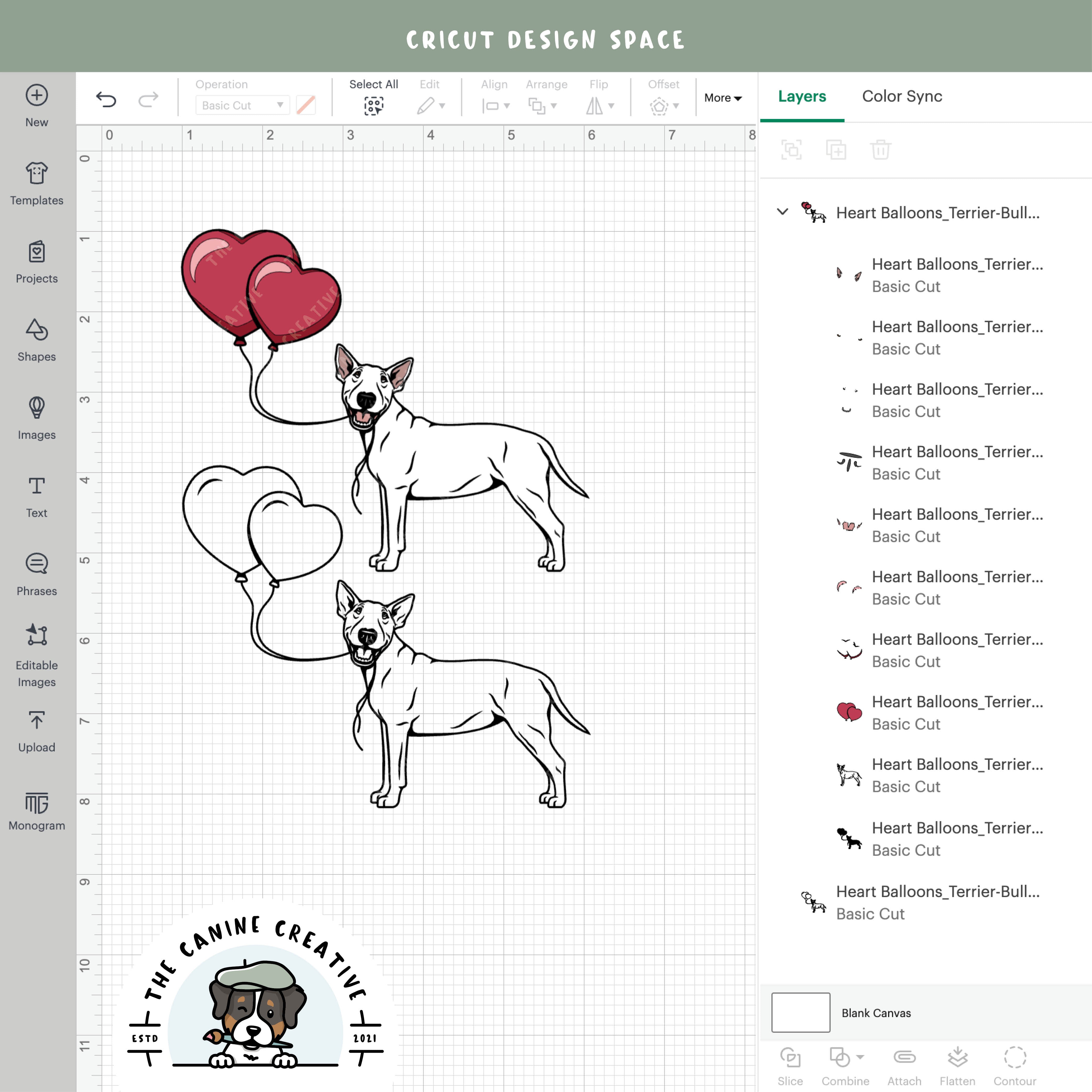 Screenshot showing design layers inside Cricut Design Space.