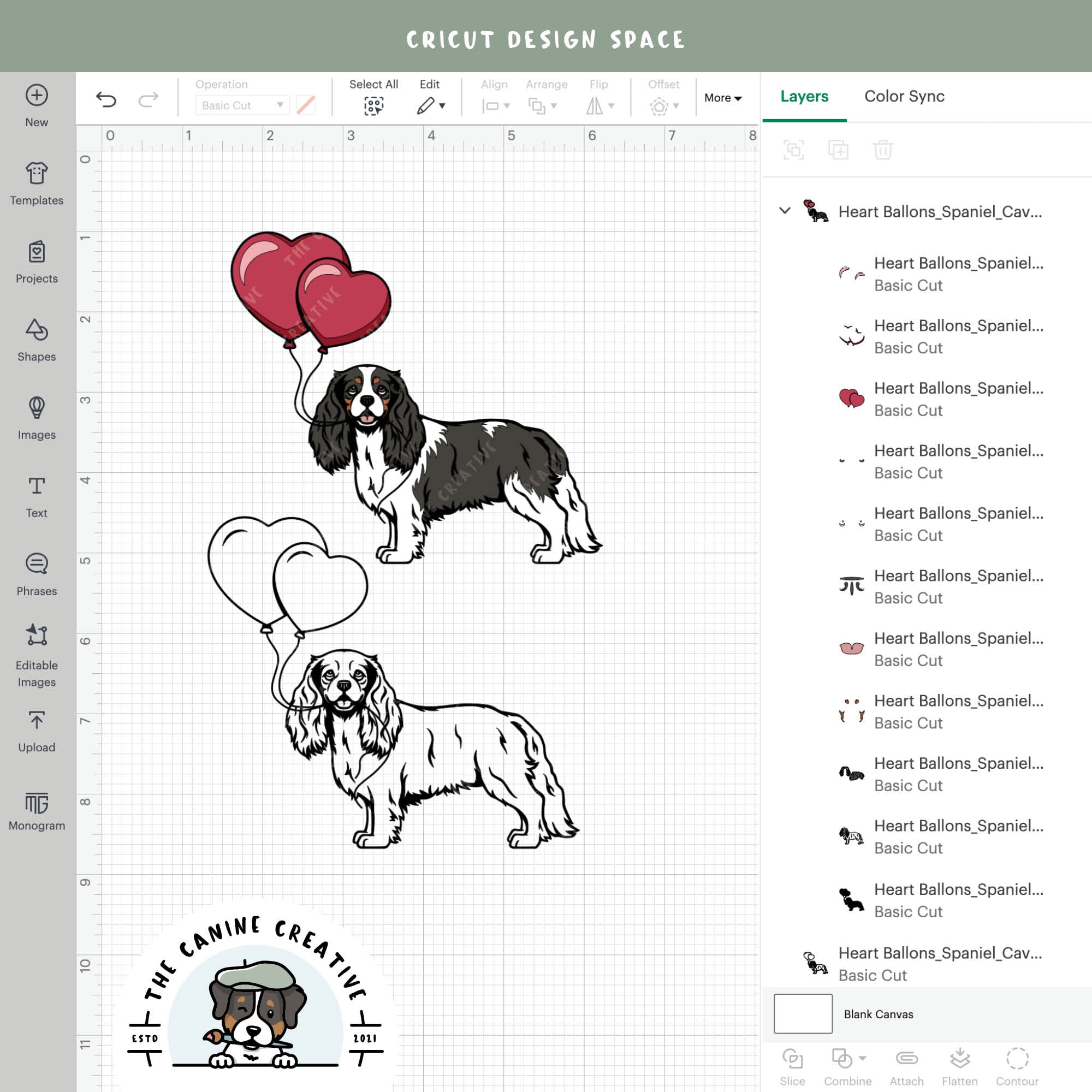 Screenshot showing design layers inside Cricut Design Space.