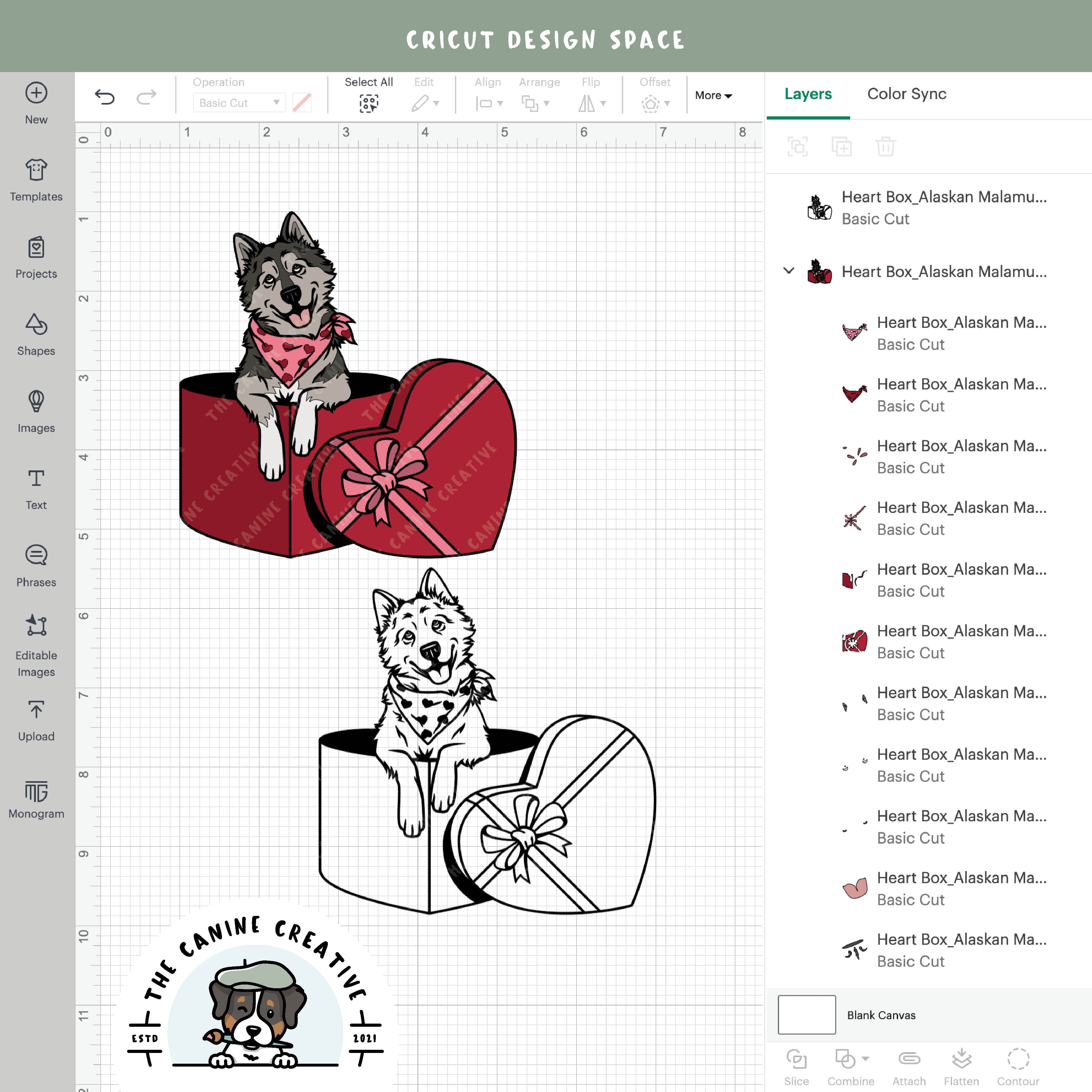 Screenshot showing design layers inside Cricut Design Space.
