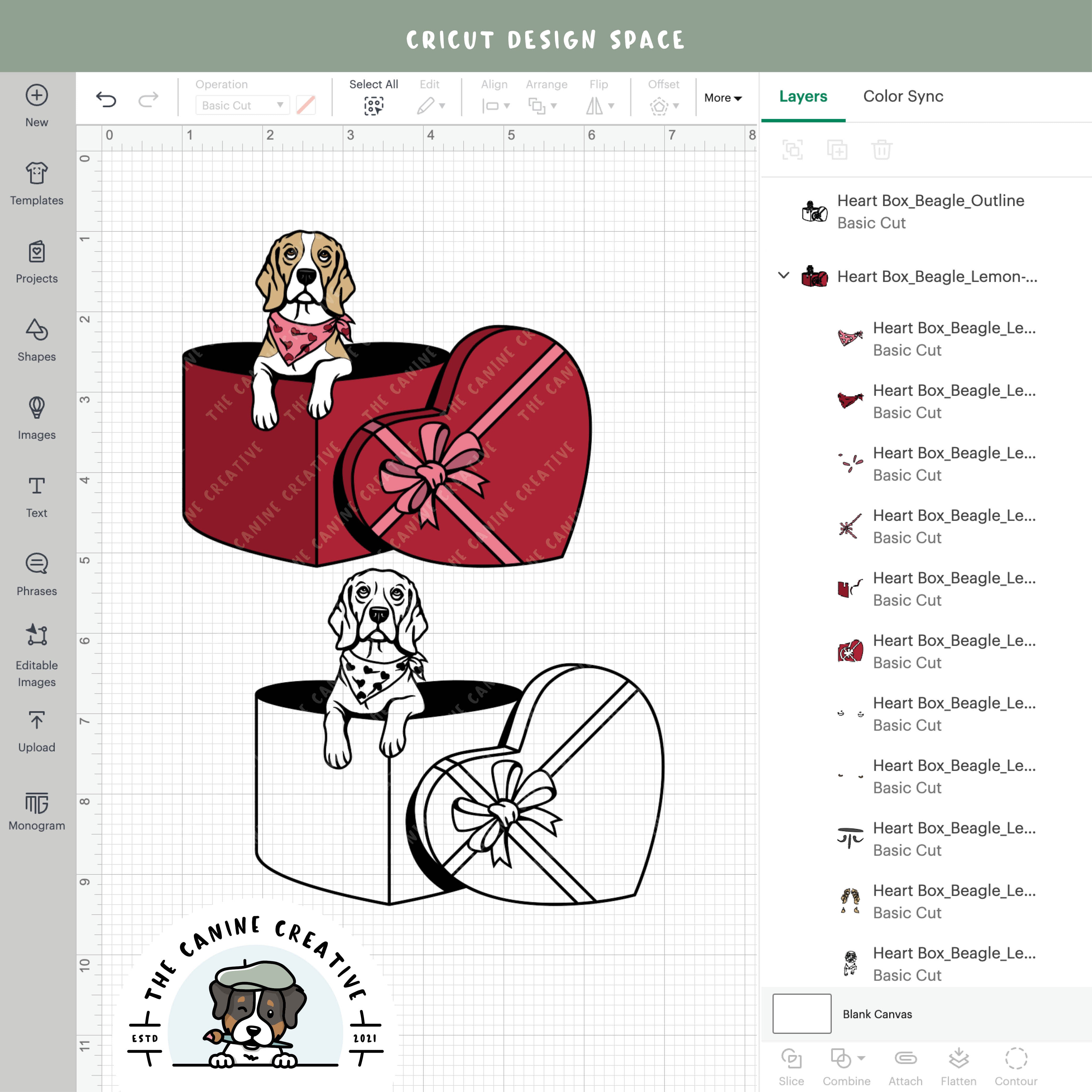Screenshot showing design layers inside Cricut Design Space.