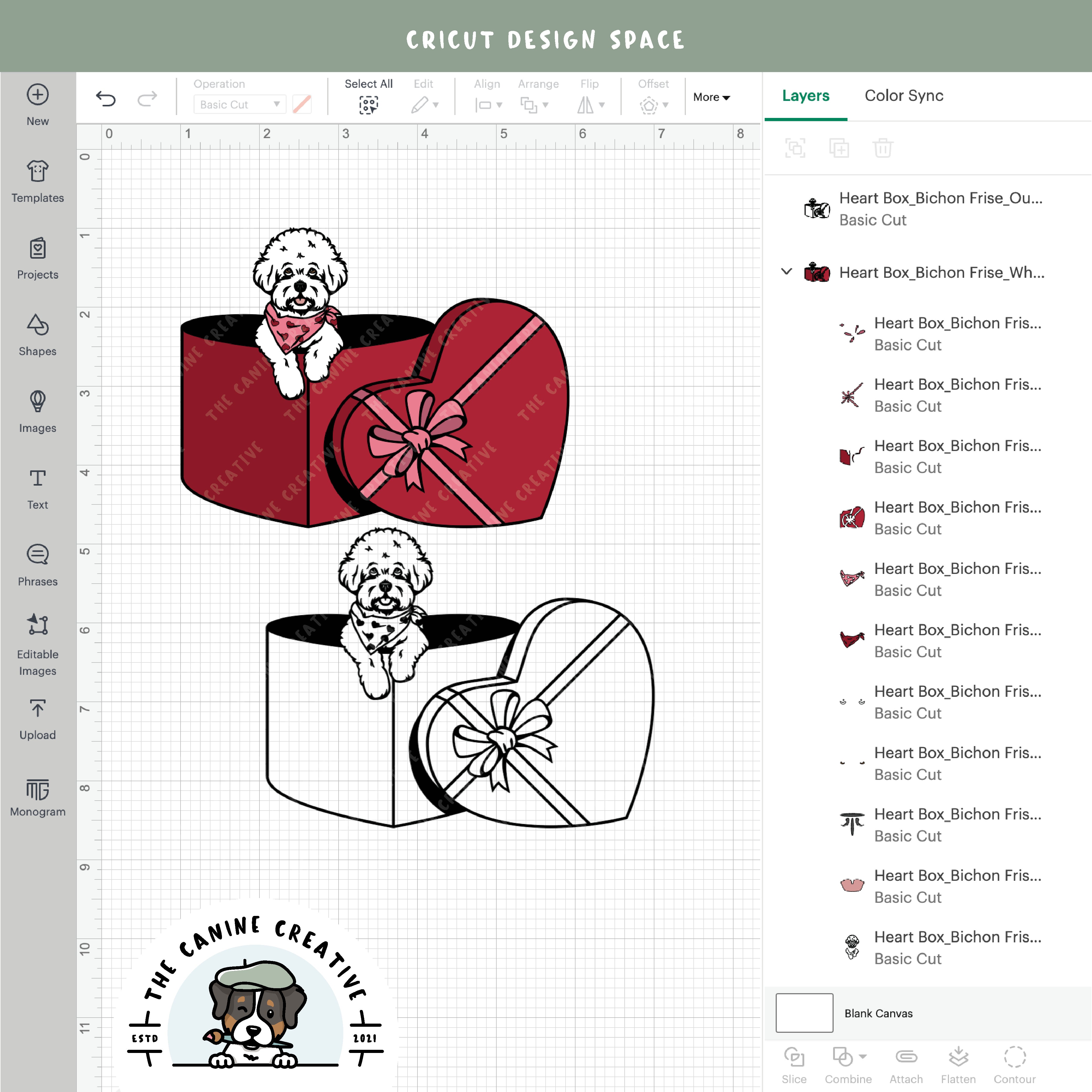 Screenshot showing design layers inside Cricut Design Space.