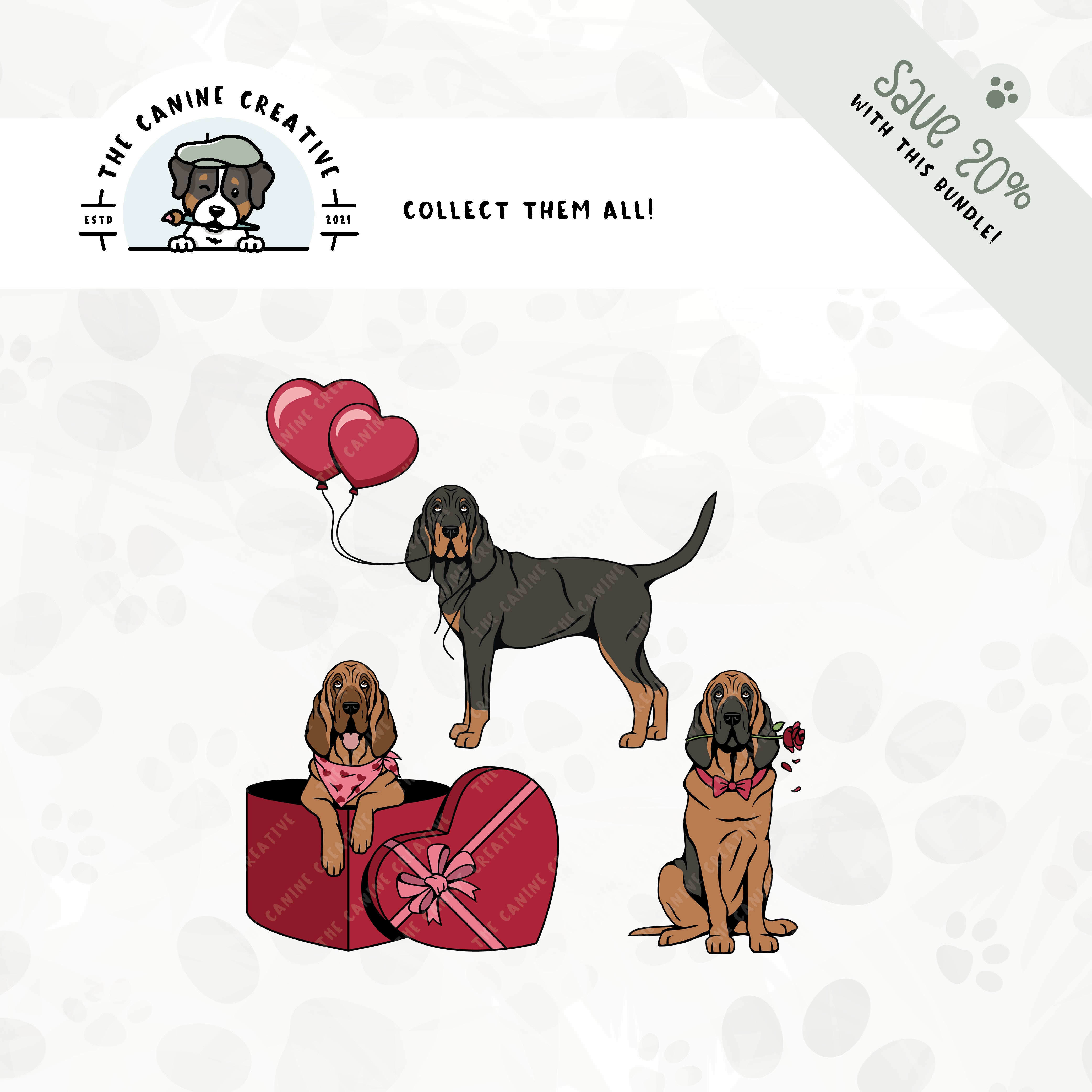 Save 20% with our related 3-pack puppy love design bundle featuring Bloodhounds!