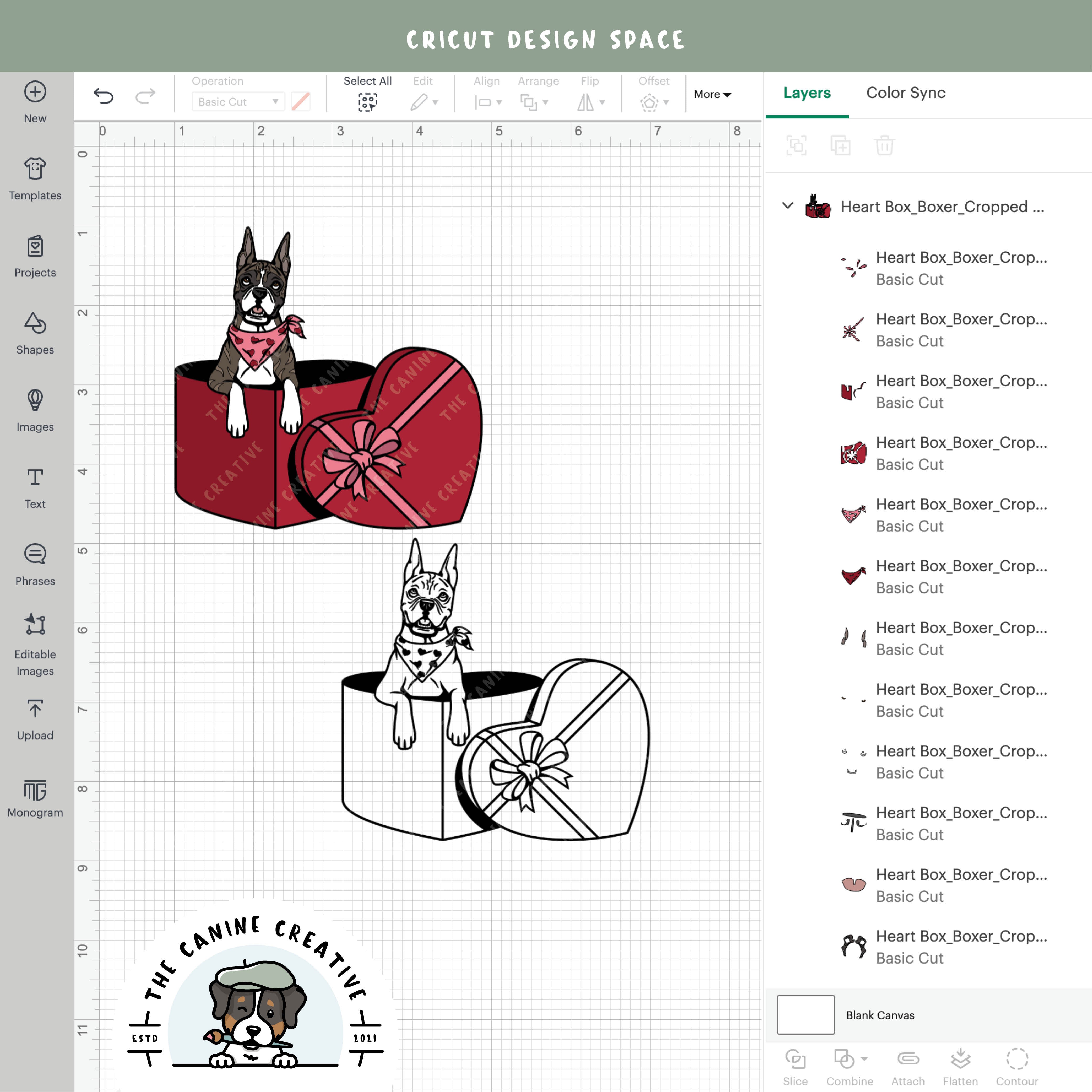 Screenshot showing design layers inside Cricut Design Space.