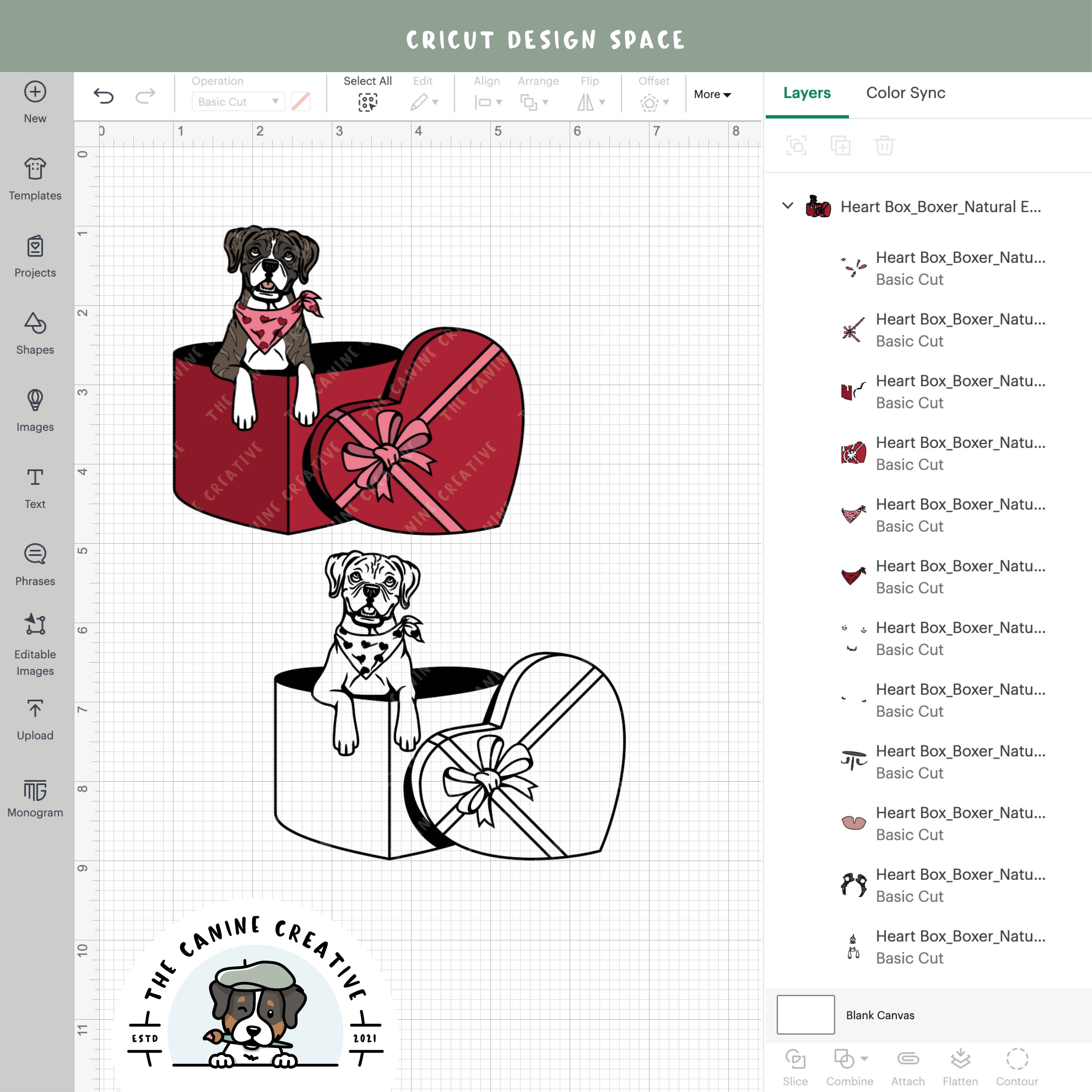Screenshot showing design layers inside Cricut Design Space.