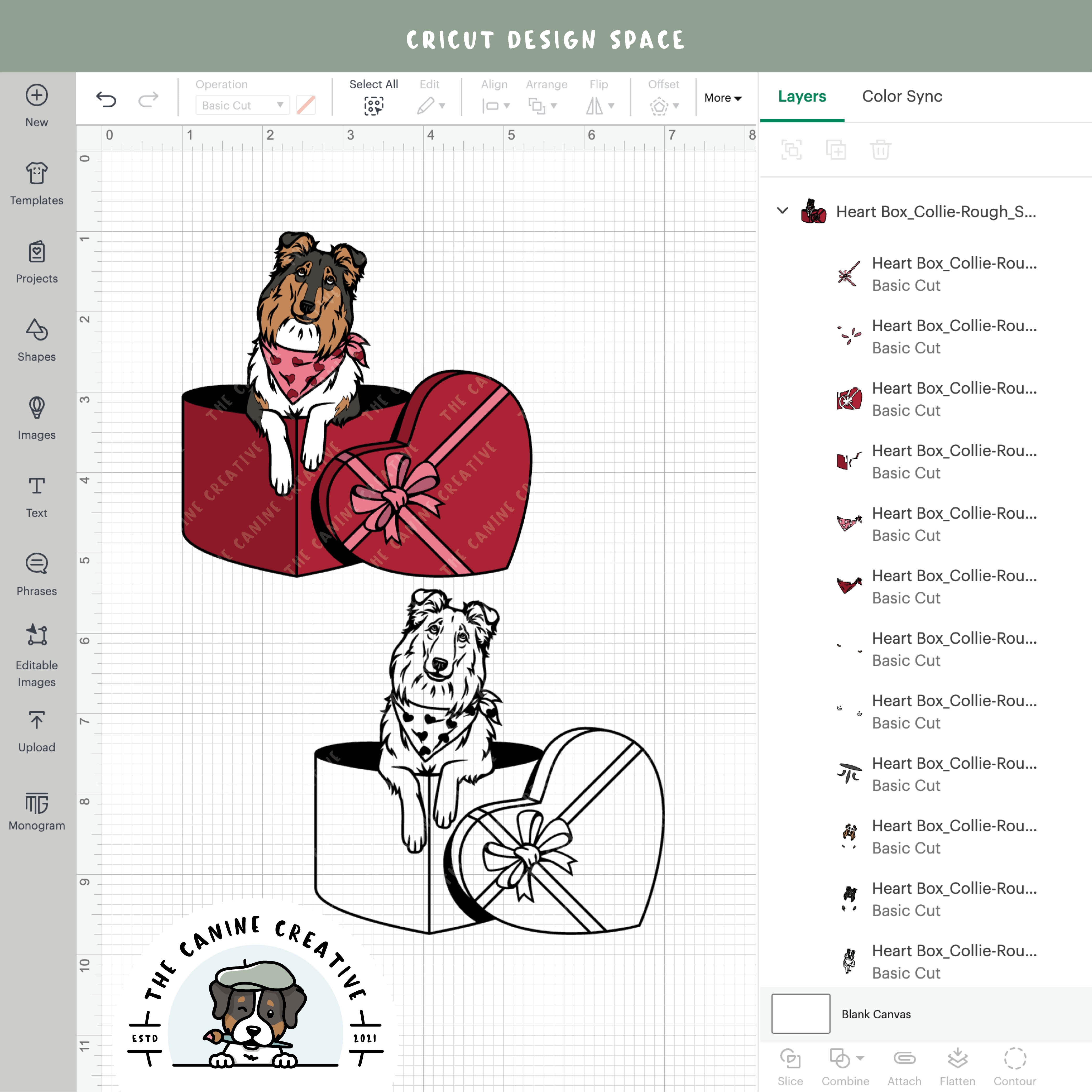 Screenshot showing design layers inside Cricut Design Space.