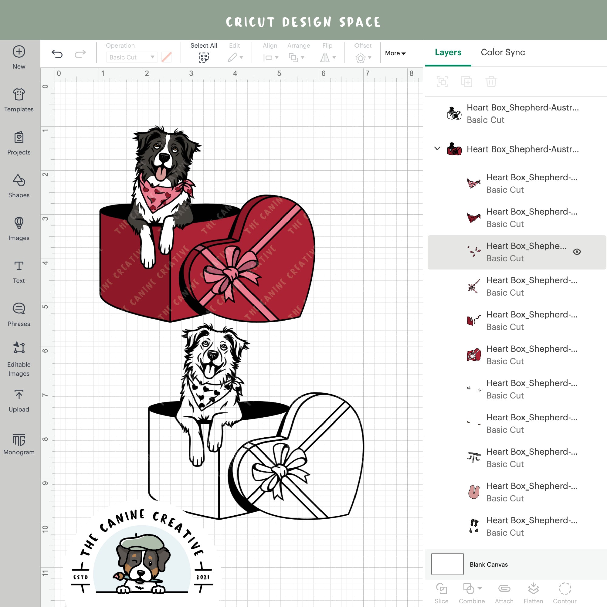 Screenshot showing design layers inside Cricut Design Space.